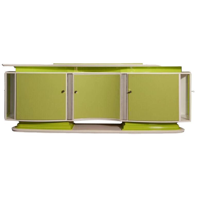 Late art-deco green leather and white lacquered sideboard
