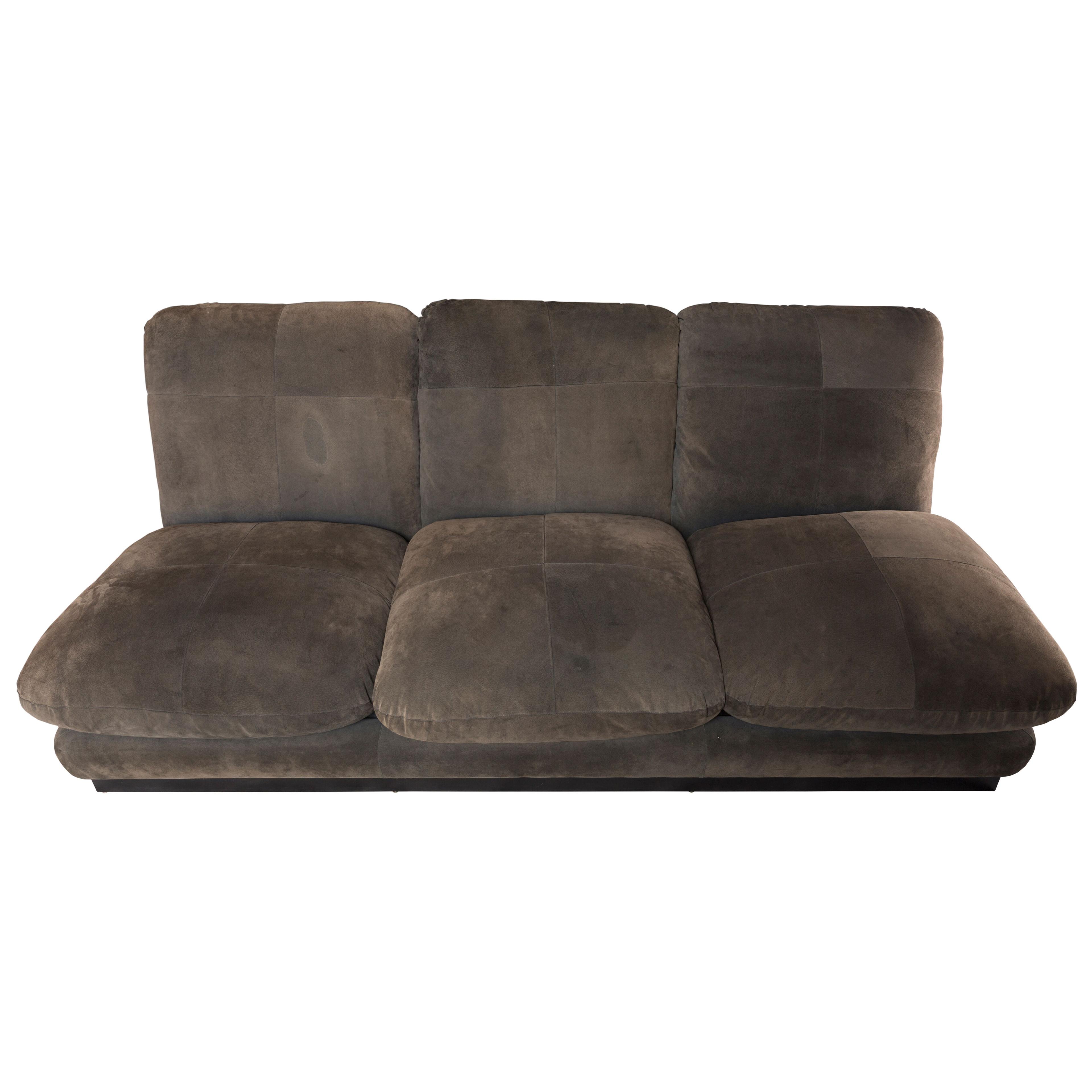 1970s postmodern brown leather 3 seater sofa by Willy Rizzo