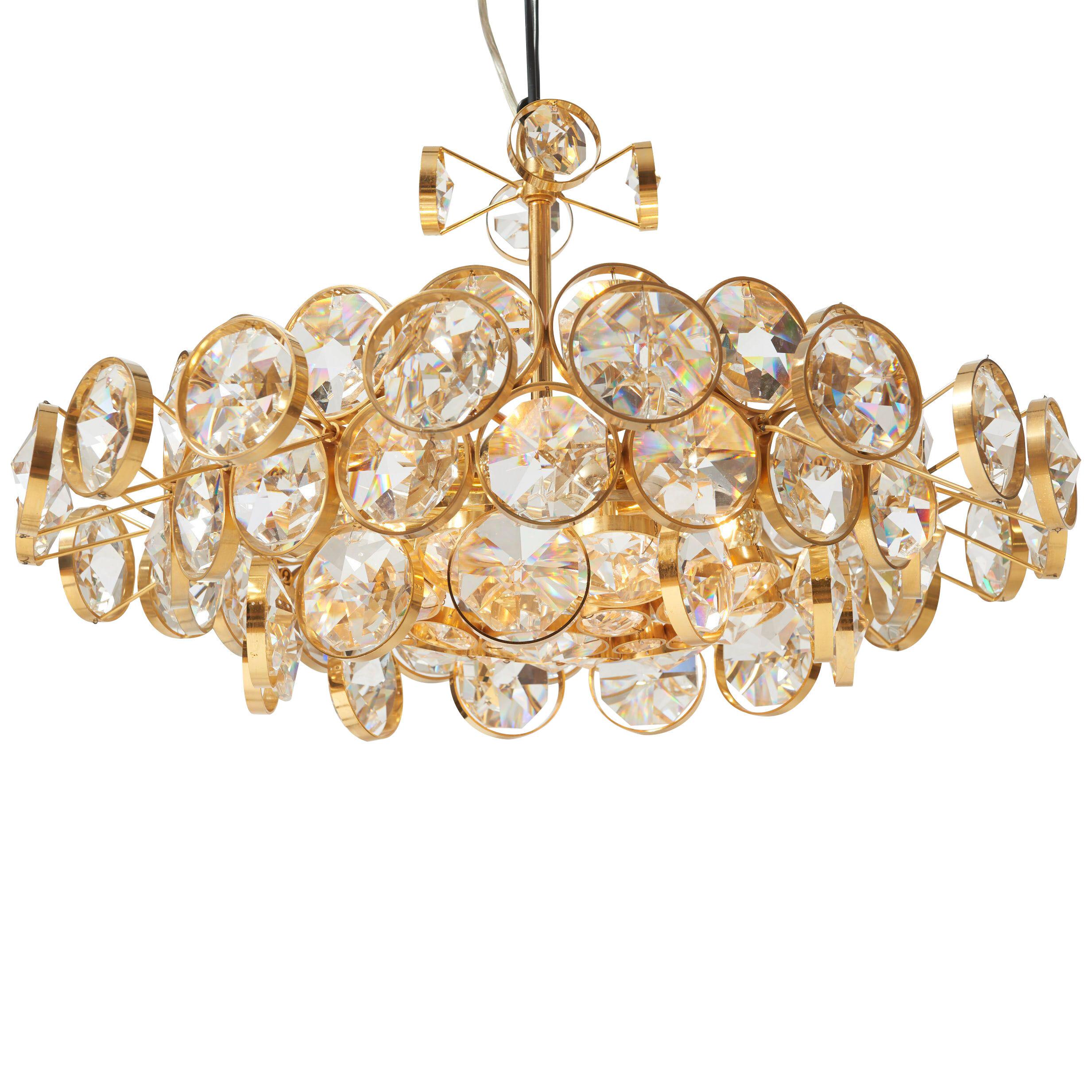 Brass and Crystal Chandelier by Christoph Palm for Palwa, 1970