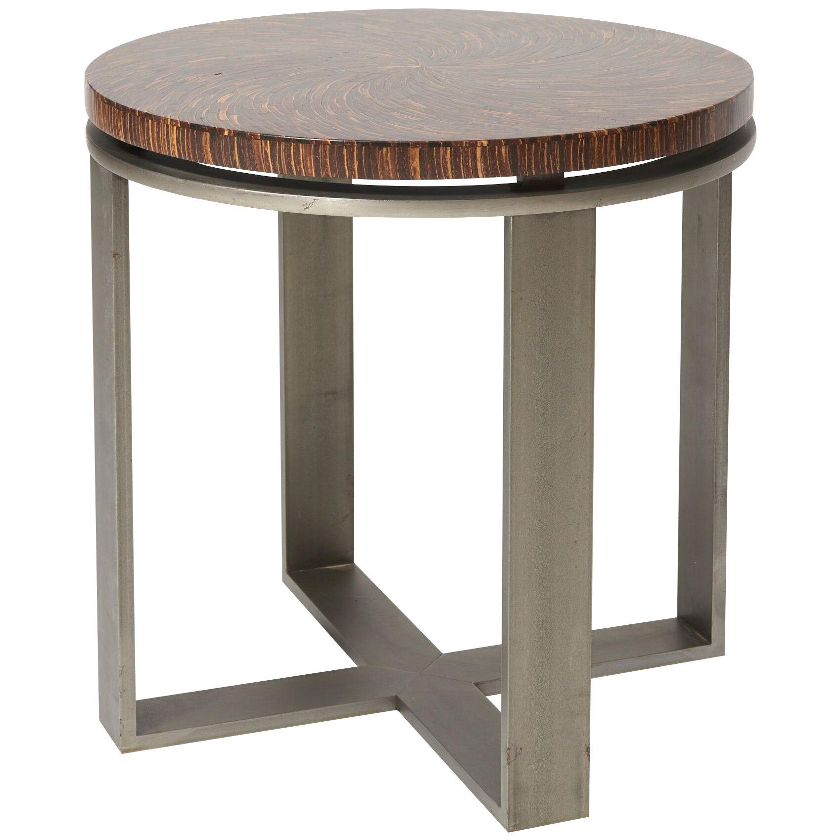 Art Deco Style Side Table in Palm Wood and Steel Base