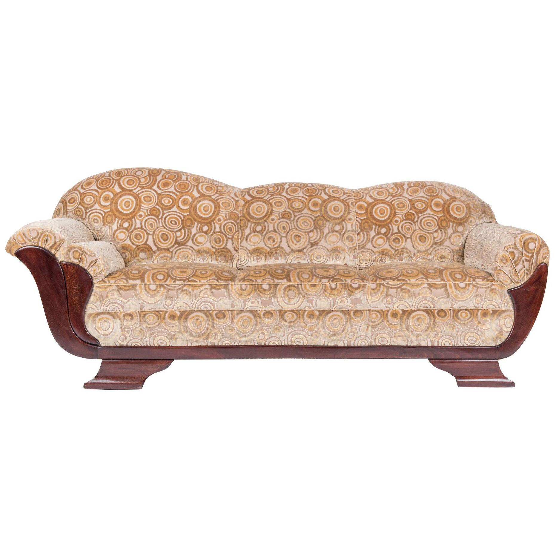 3 seater french origin art-deco sofa with golden velvet upholstery