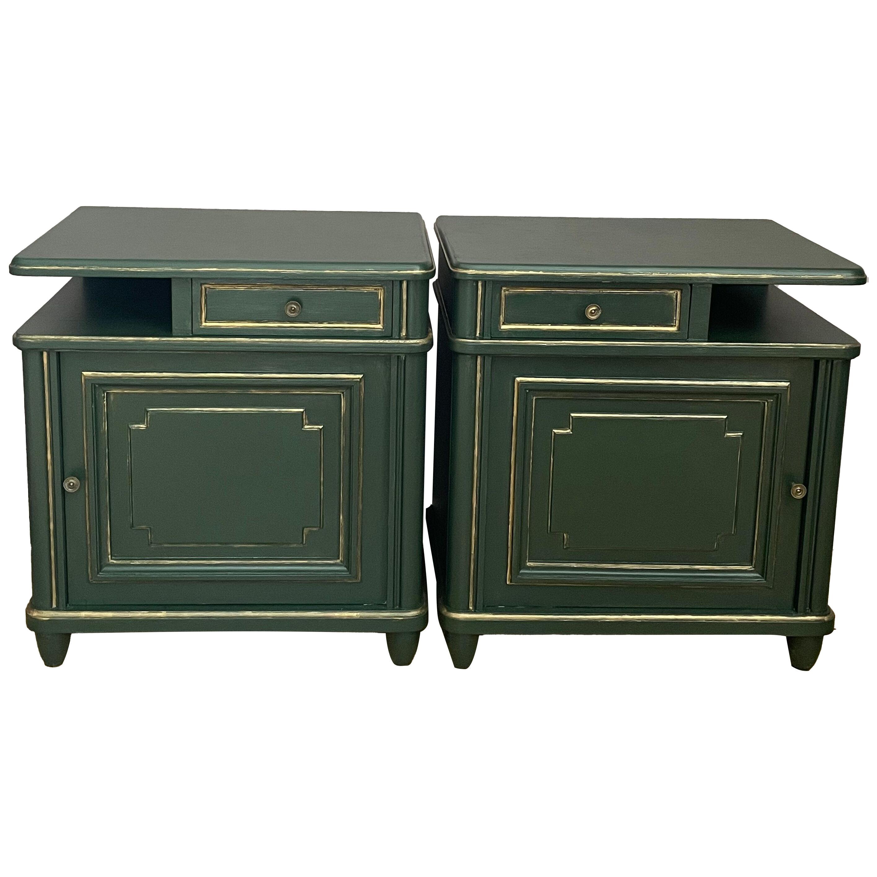 Pair of painted green Art Deco night stands 