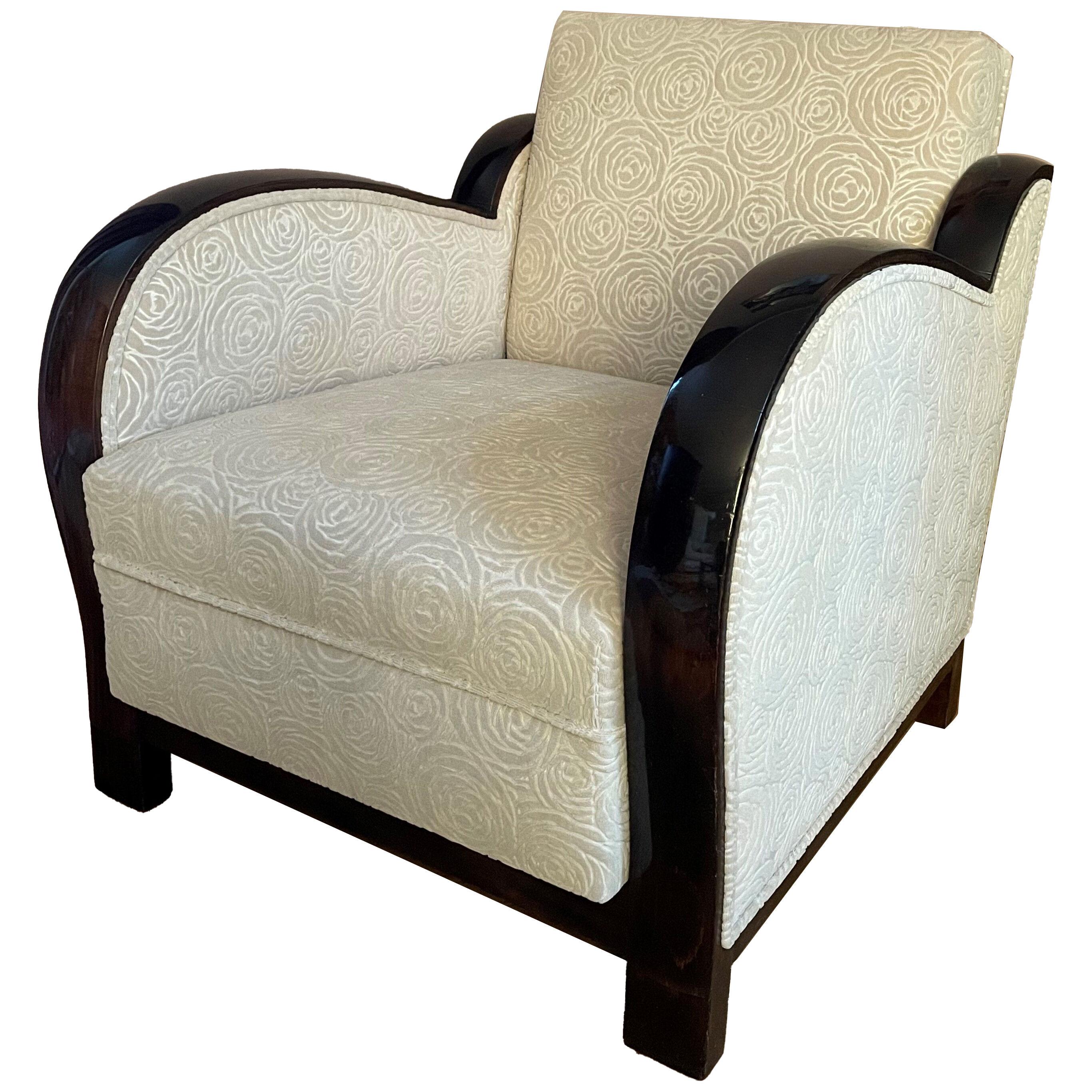 Convertible art-deco ivory velvet armchair 