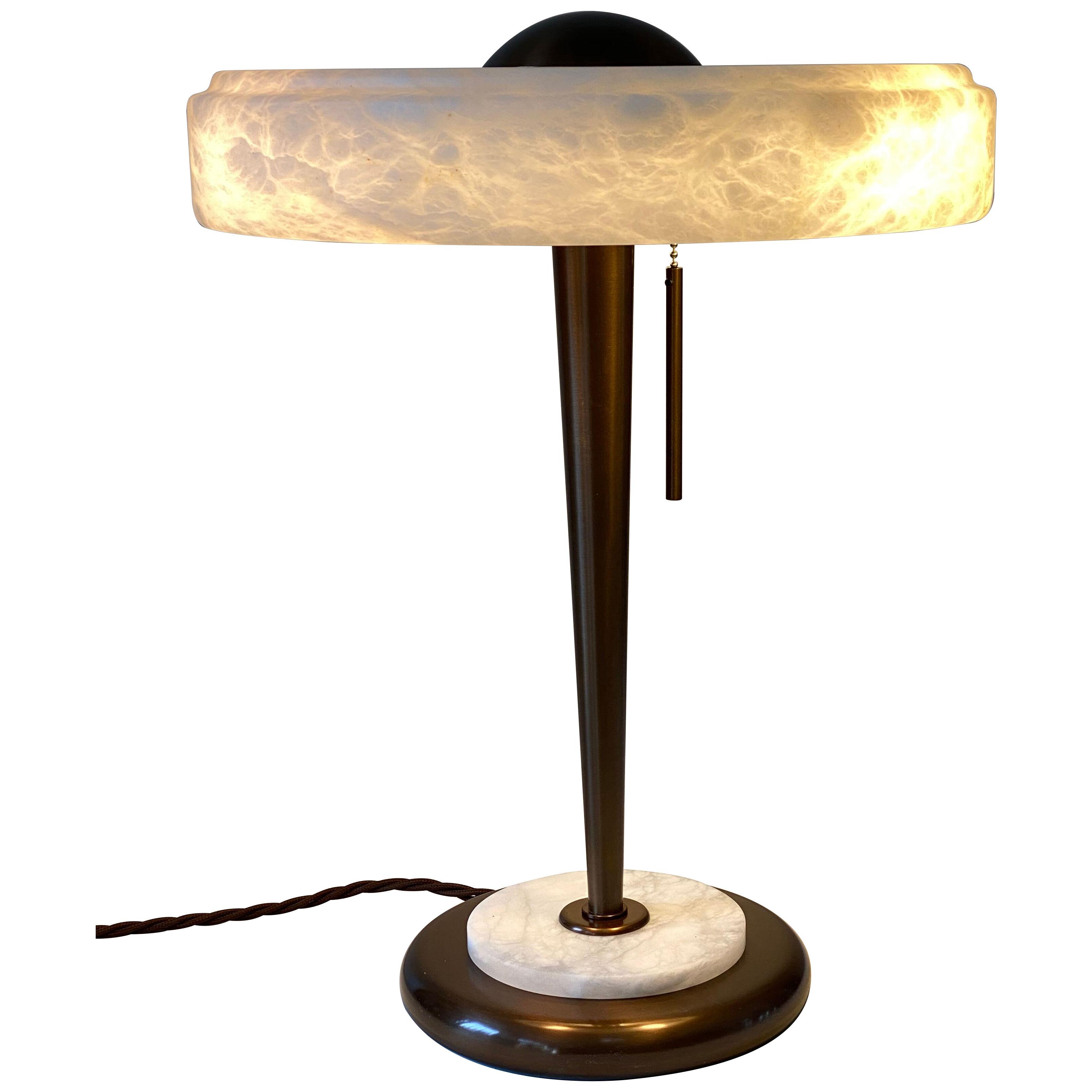 Bespoke Alabaster And Bronze Structured Table Lamp