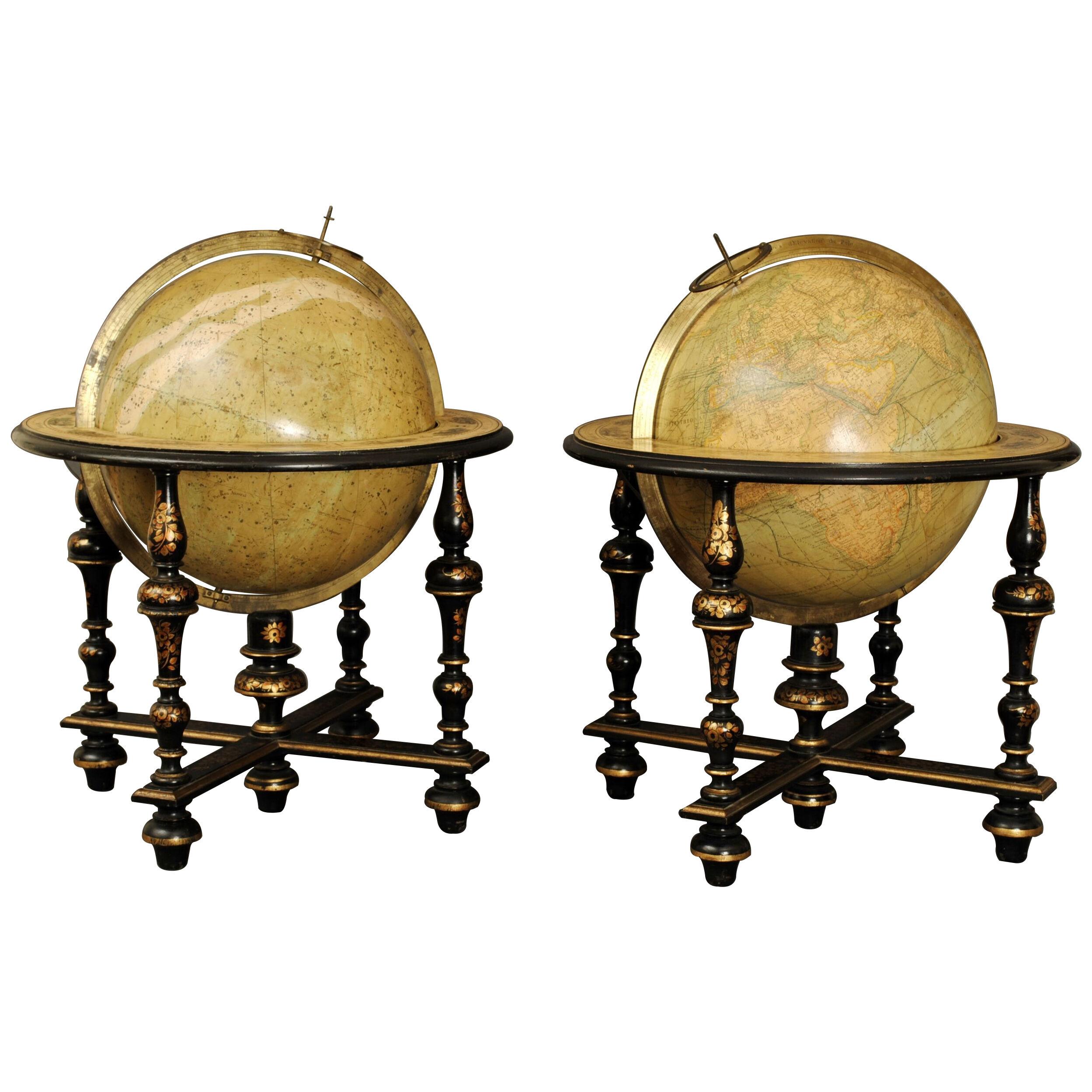 Pair of 19th Century Delamarche Table Globes