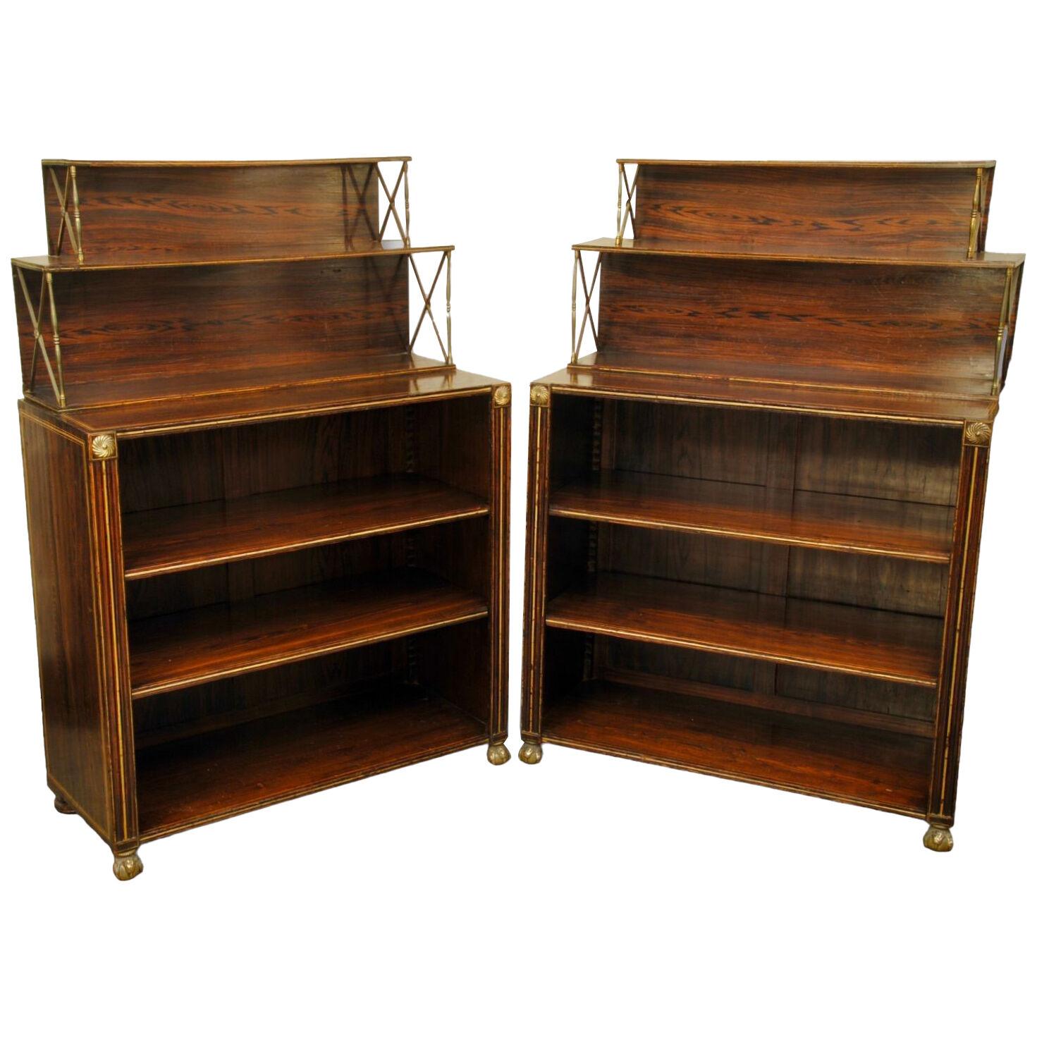 A SMART PAIR OF REGENCY SIMULATED ROSEWOOD OPEN BOOKCASES