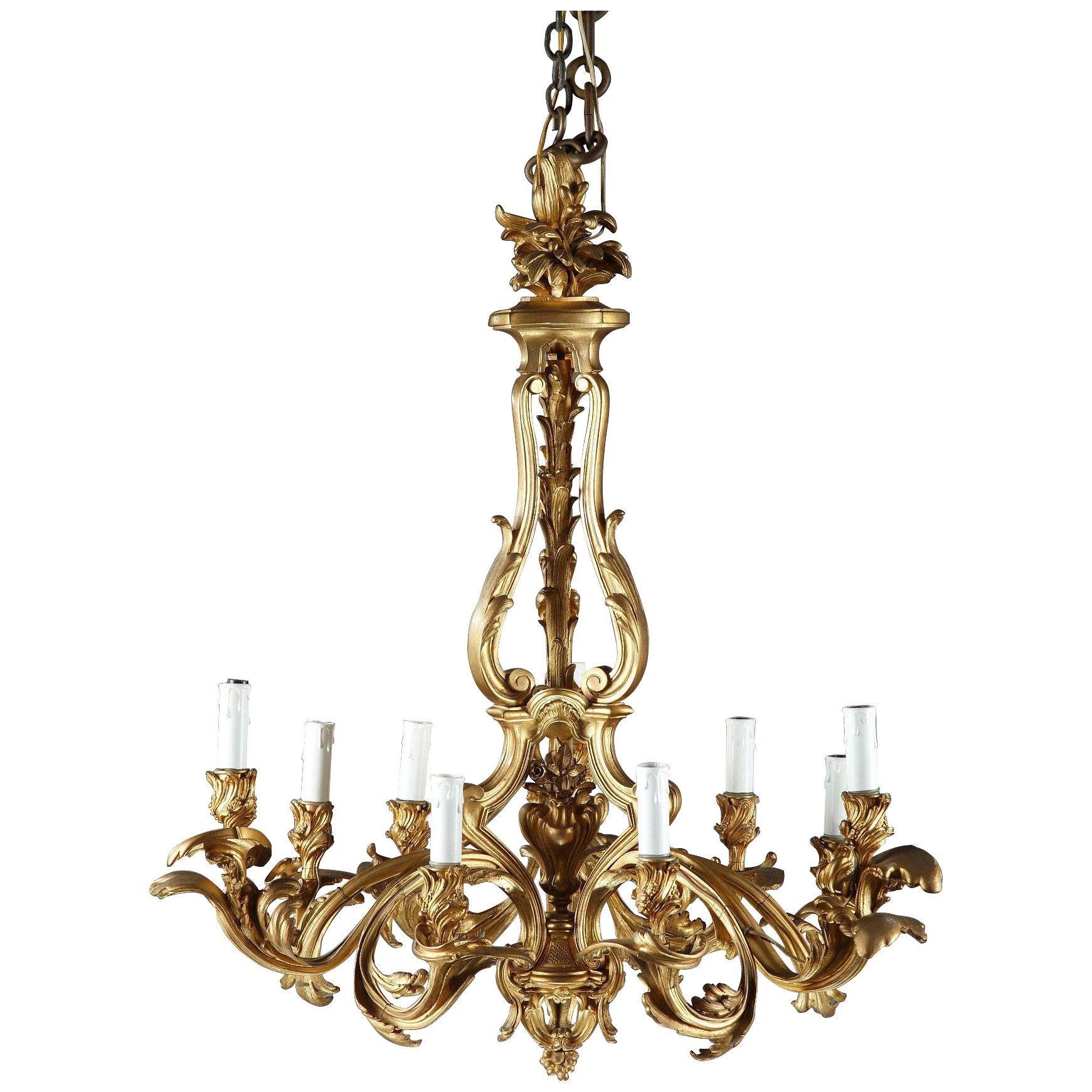 Gilded Bronze Eight Lights Chandelier After a Model by Caffieri, France, c. 1880