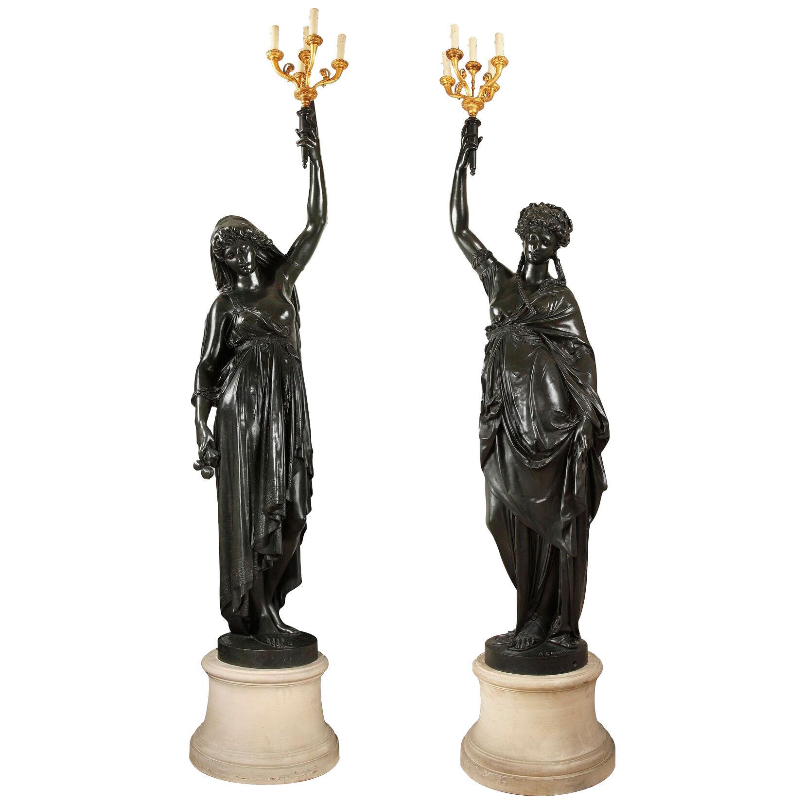 Pair of Bronze Torchères by E.Colin after a Model by A. Carrier, France, c. 1900
