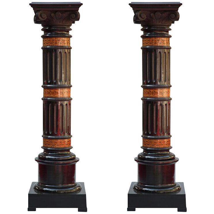Fine Pair of Wooden Columns, Italy, Circa 1880