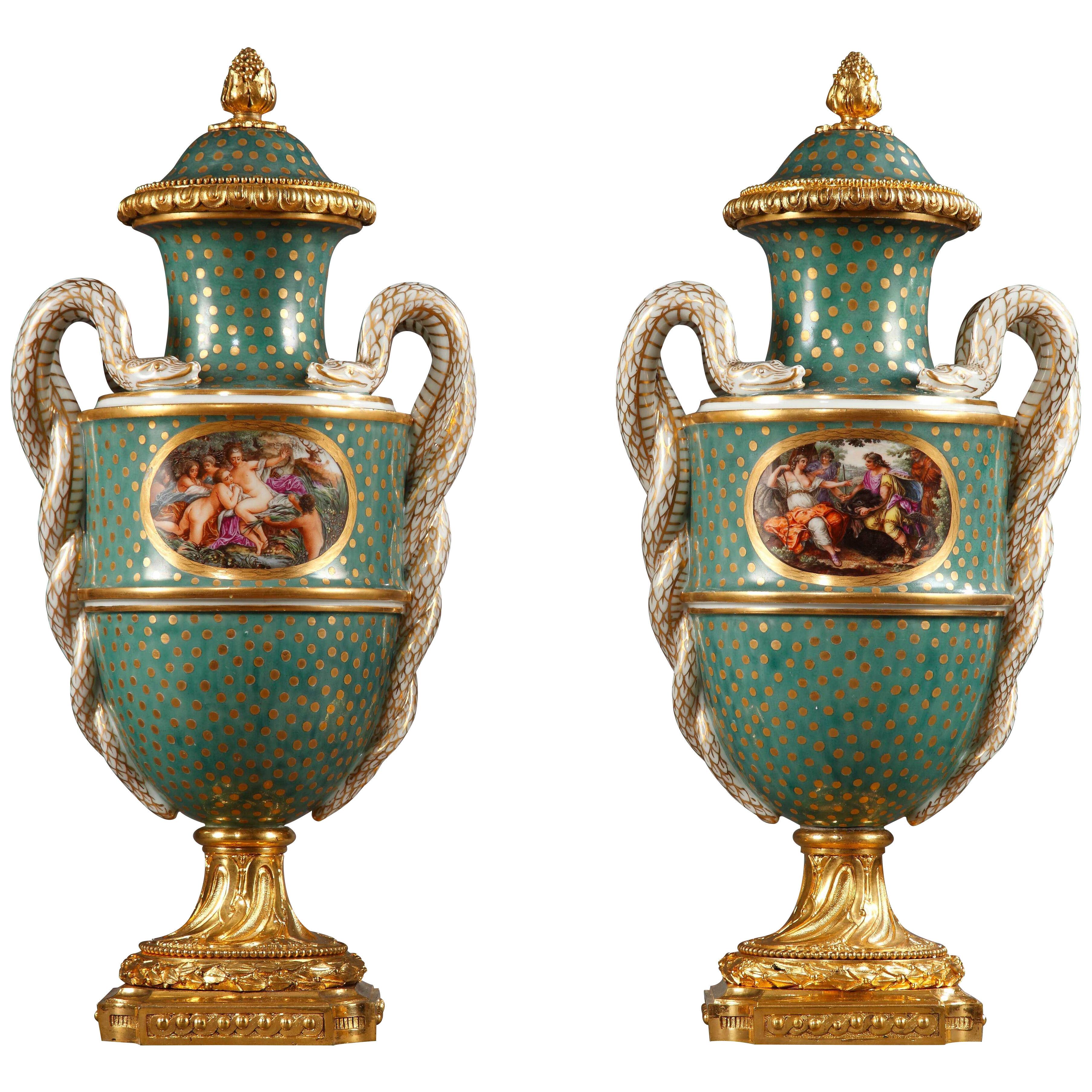 Pair of Louis XVI Style Covered Vases Attributed to Samson & Cie, France, c.1890
