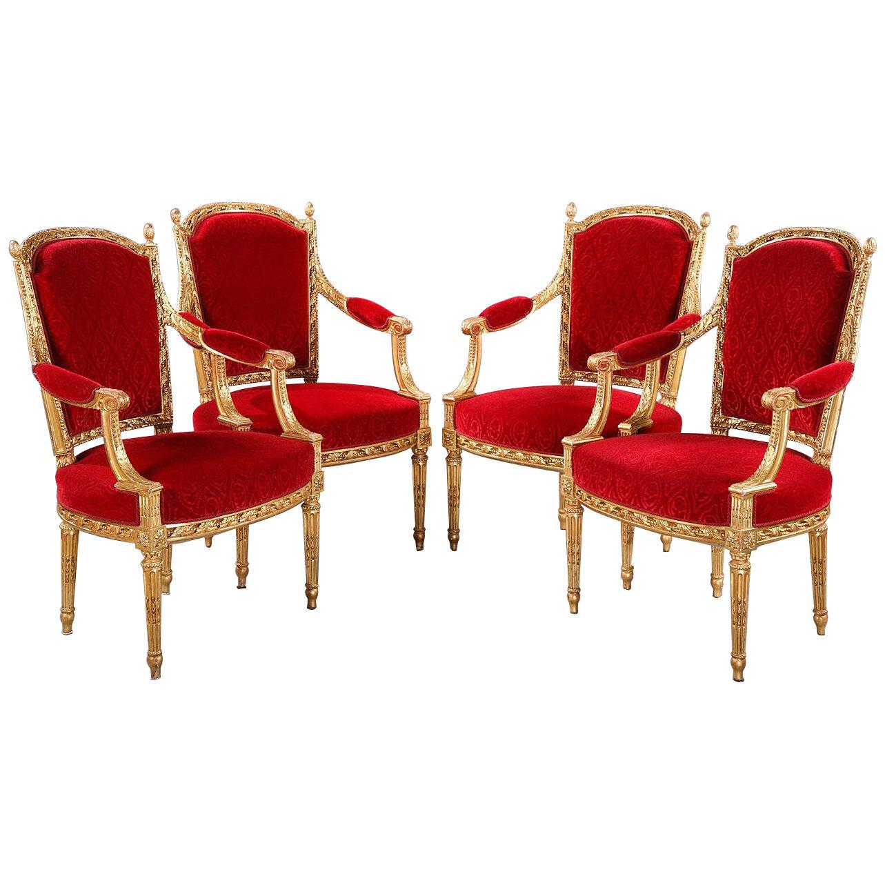 Set of Four Louis XVI Style Armchairs by A. Levraux, France, 19th Century