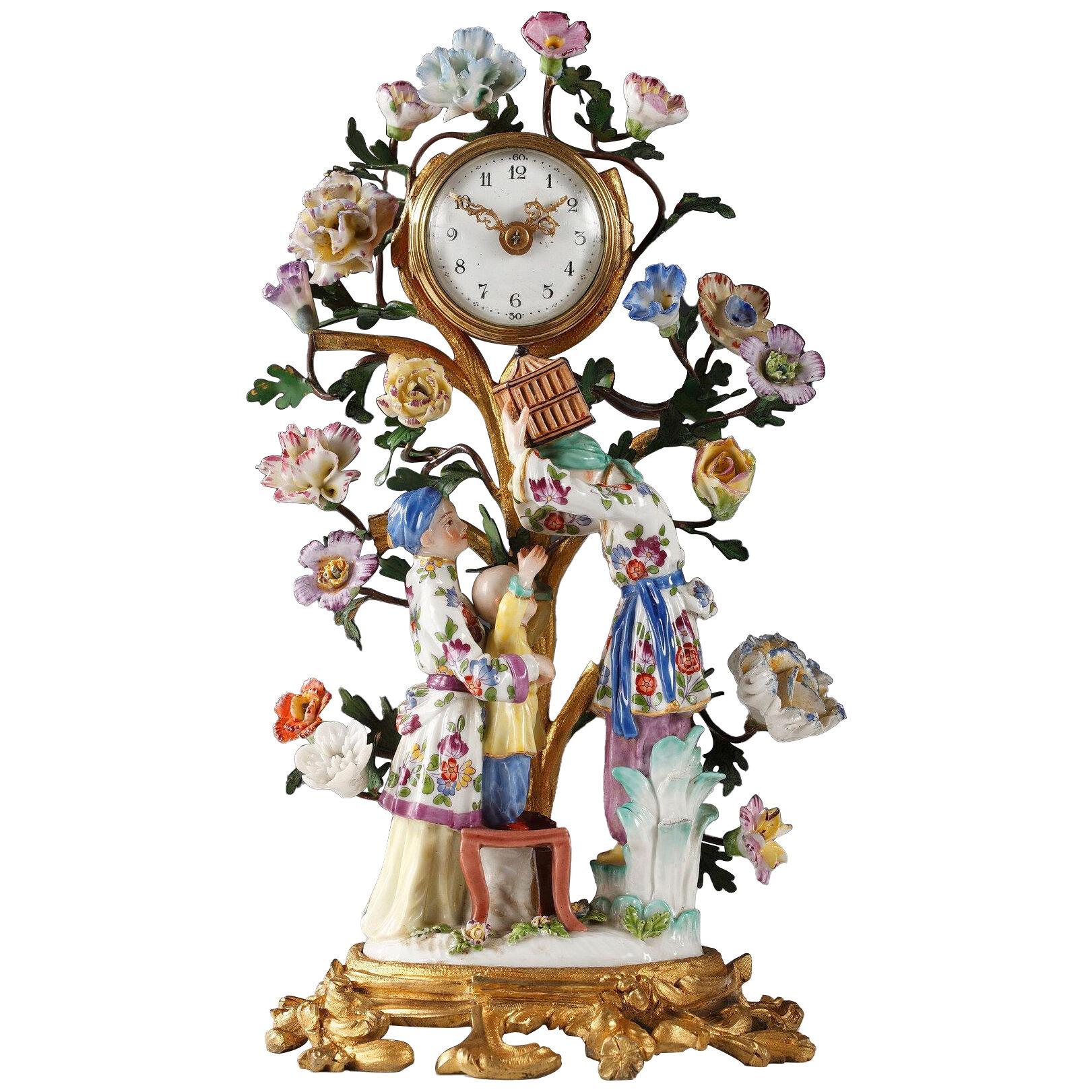 Louis XV Style Porcelain Clock Attributed Samson & Cie, France, circa 1880