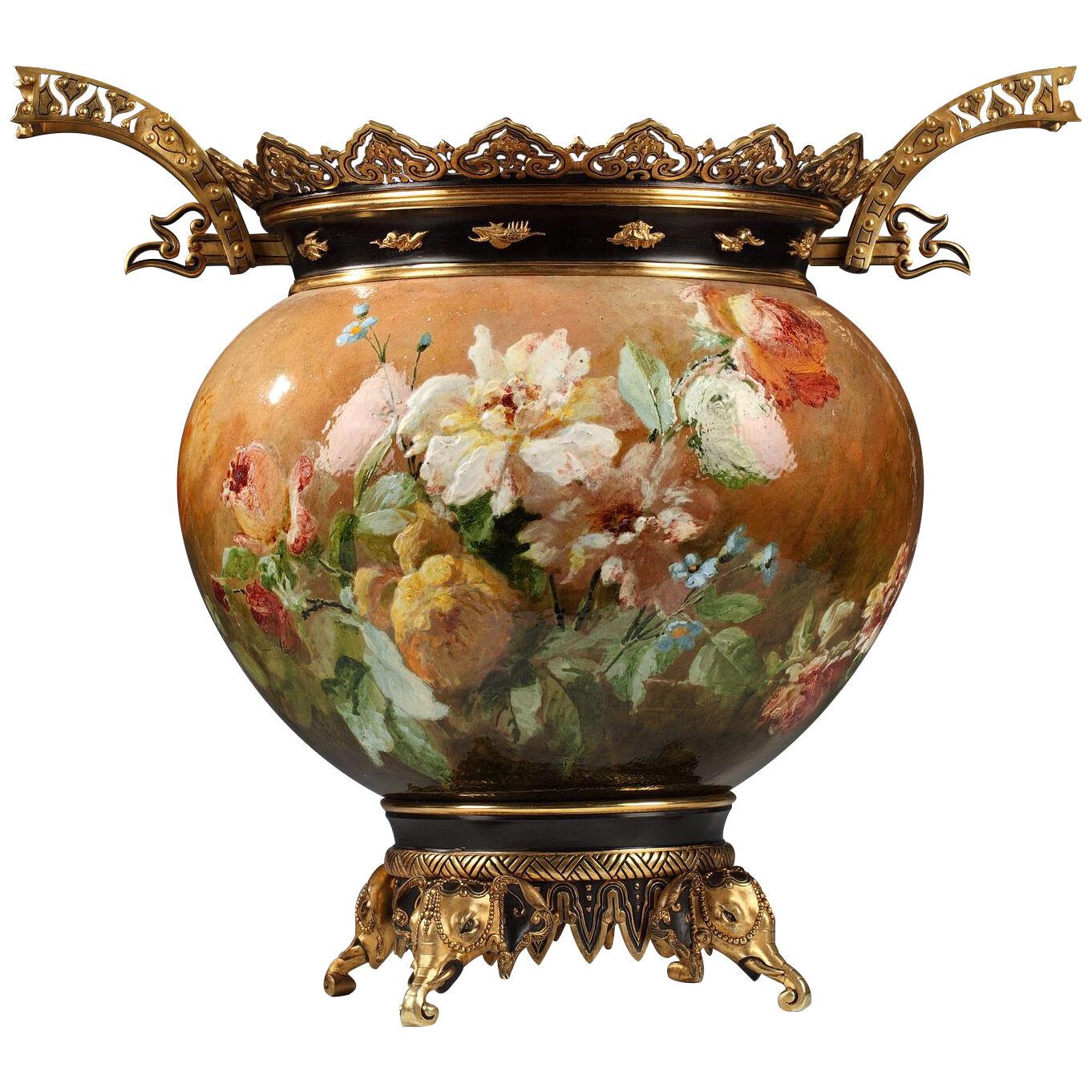 Important Earthenware Planter Attributed to F. Barbedienne, France, Circa 1880