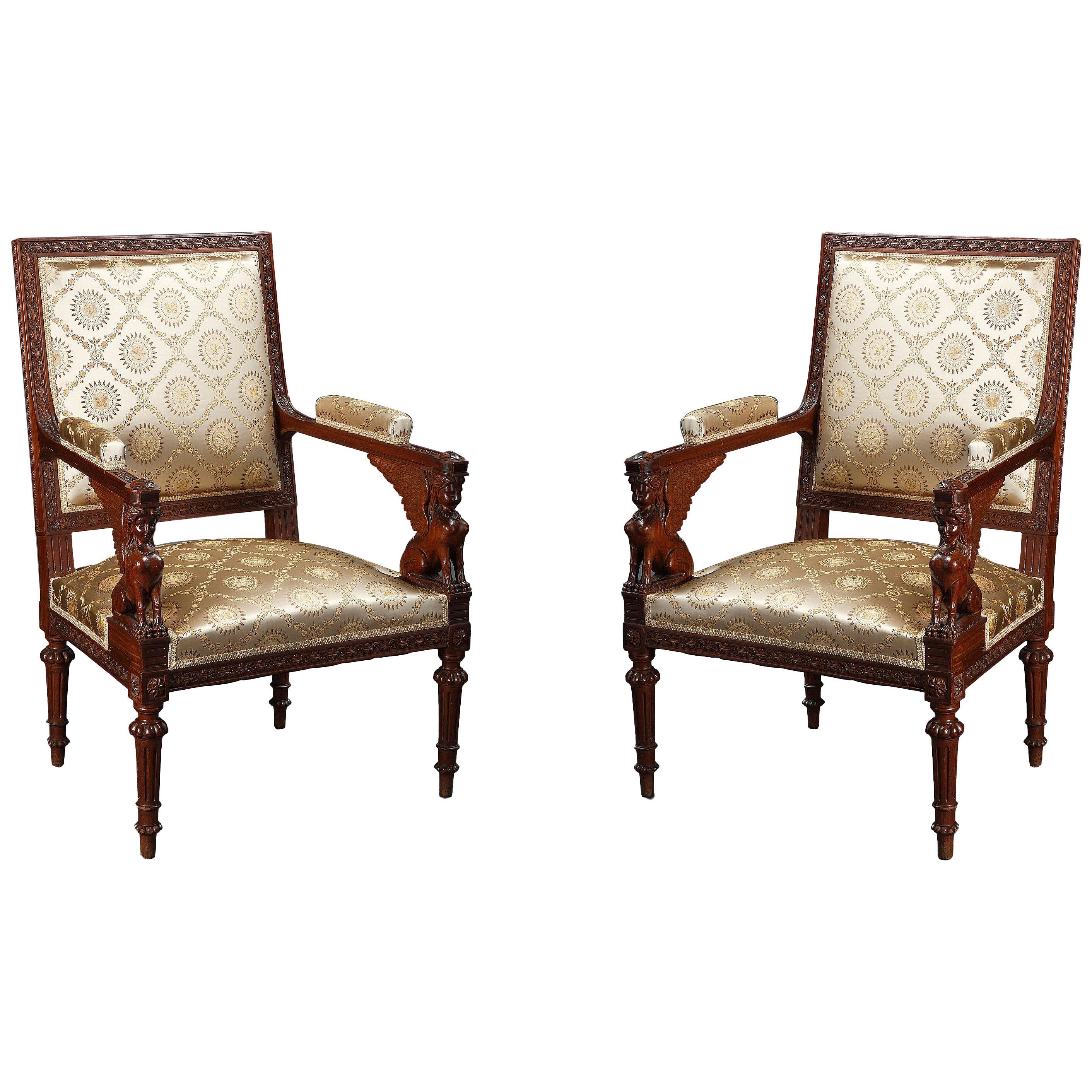 Elegant Pair of Directoire Style Armchairs after G. Jacob, France, Circa 1870