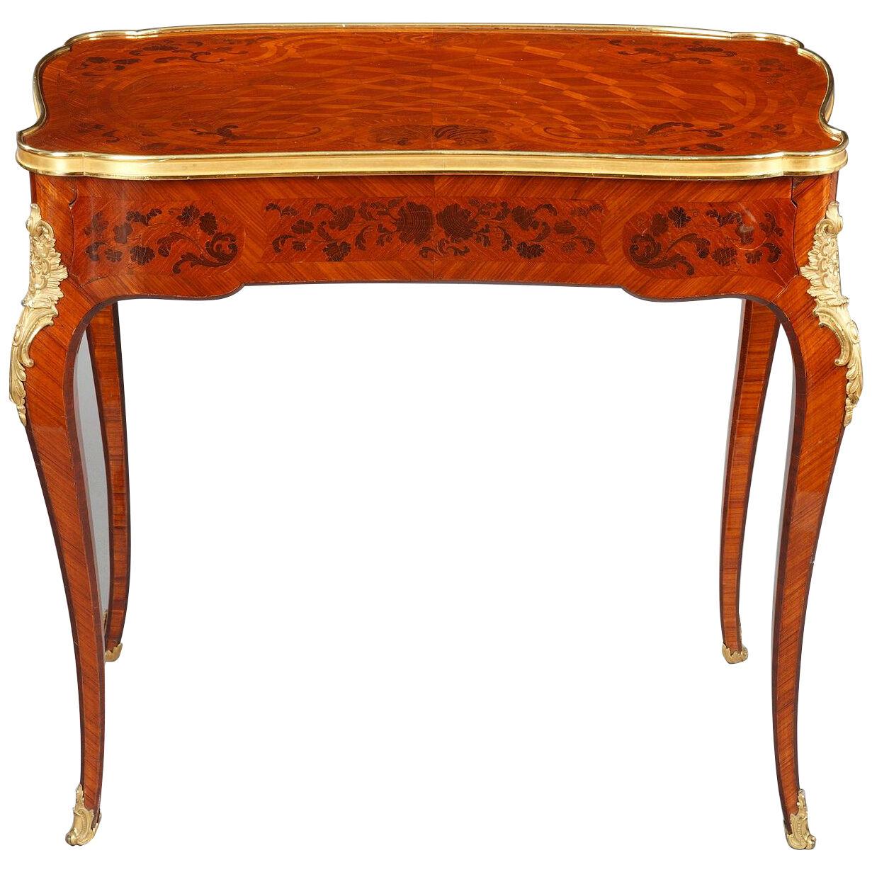 Louis XV Style Wood Marquetry Table Attributed to G. Durand, France, Circa 1880
