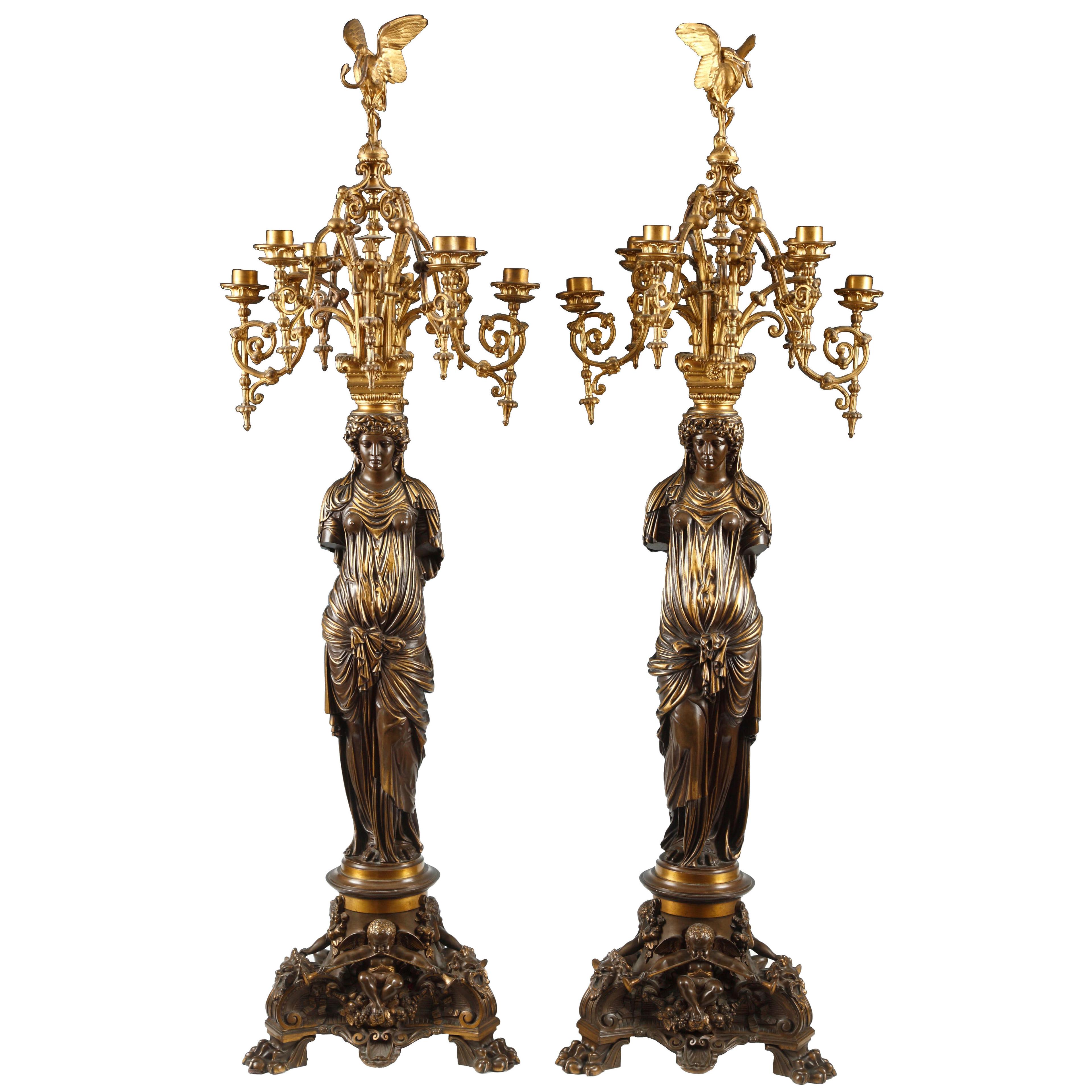 Pair of Neo-Greek Candelabras by L.C. Sévin & F. Barbedienne, France, Circa 1878