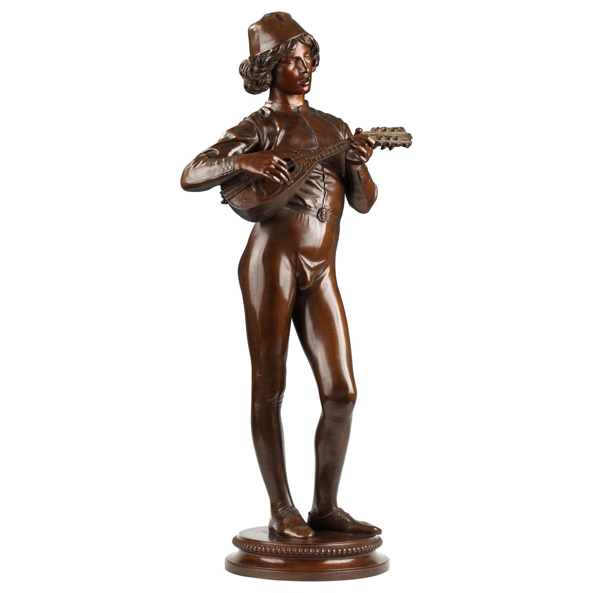 "Florentine Singer" Bronze Sculpture by P. Dubois and F. Barbedienne, Circa 1880