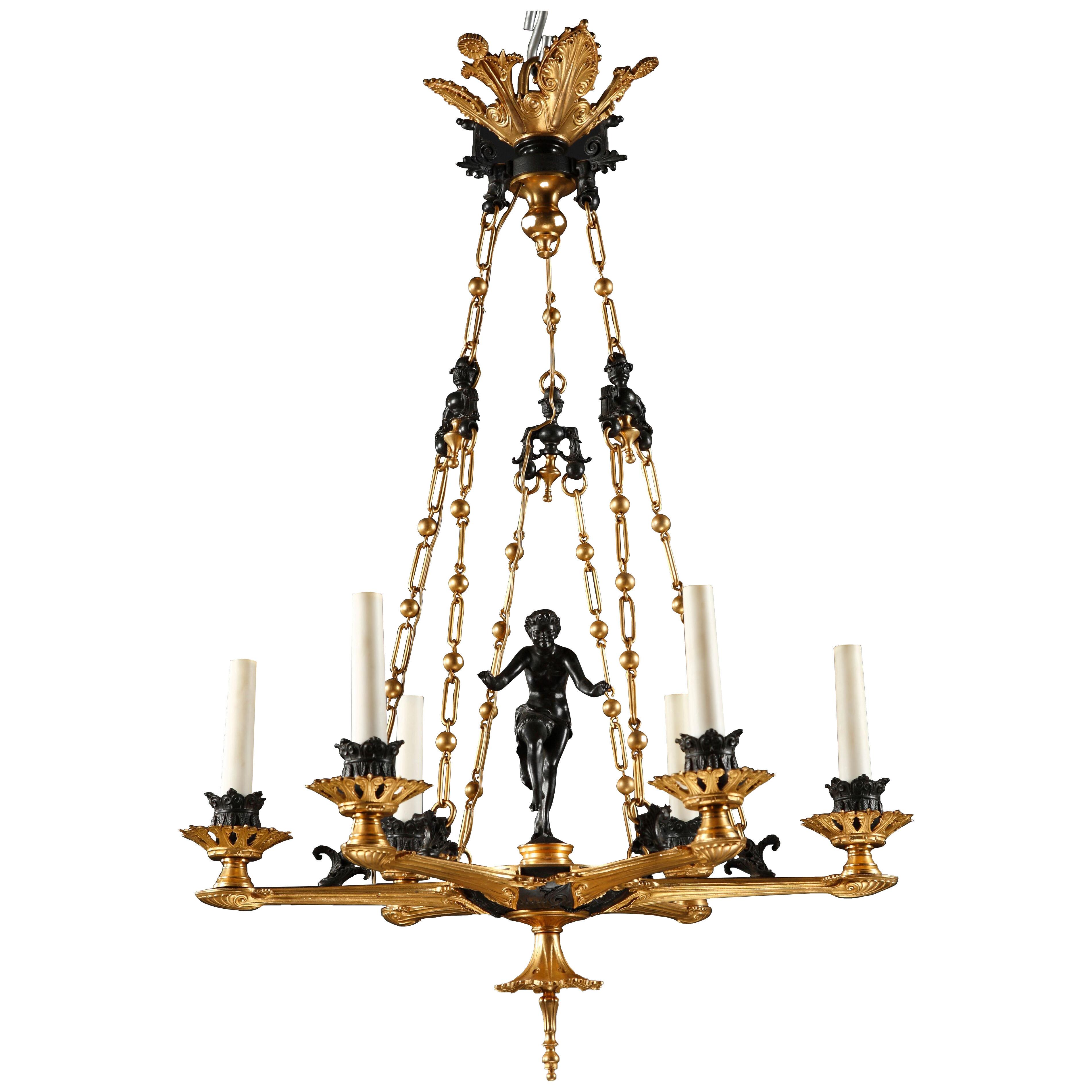 “Crotales Player” Chandelier Attributed to F. Barbedienne, France, Circa 1860