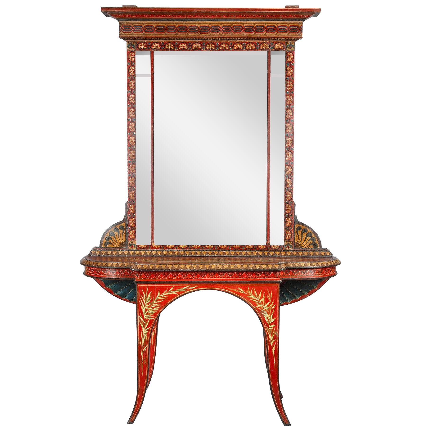 Rare Neo-Pompeian Polychrome Console and its Mirror, Probably Italy, Circa 1890