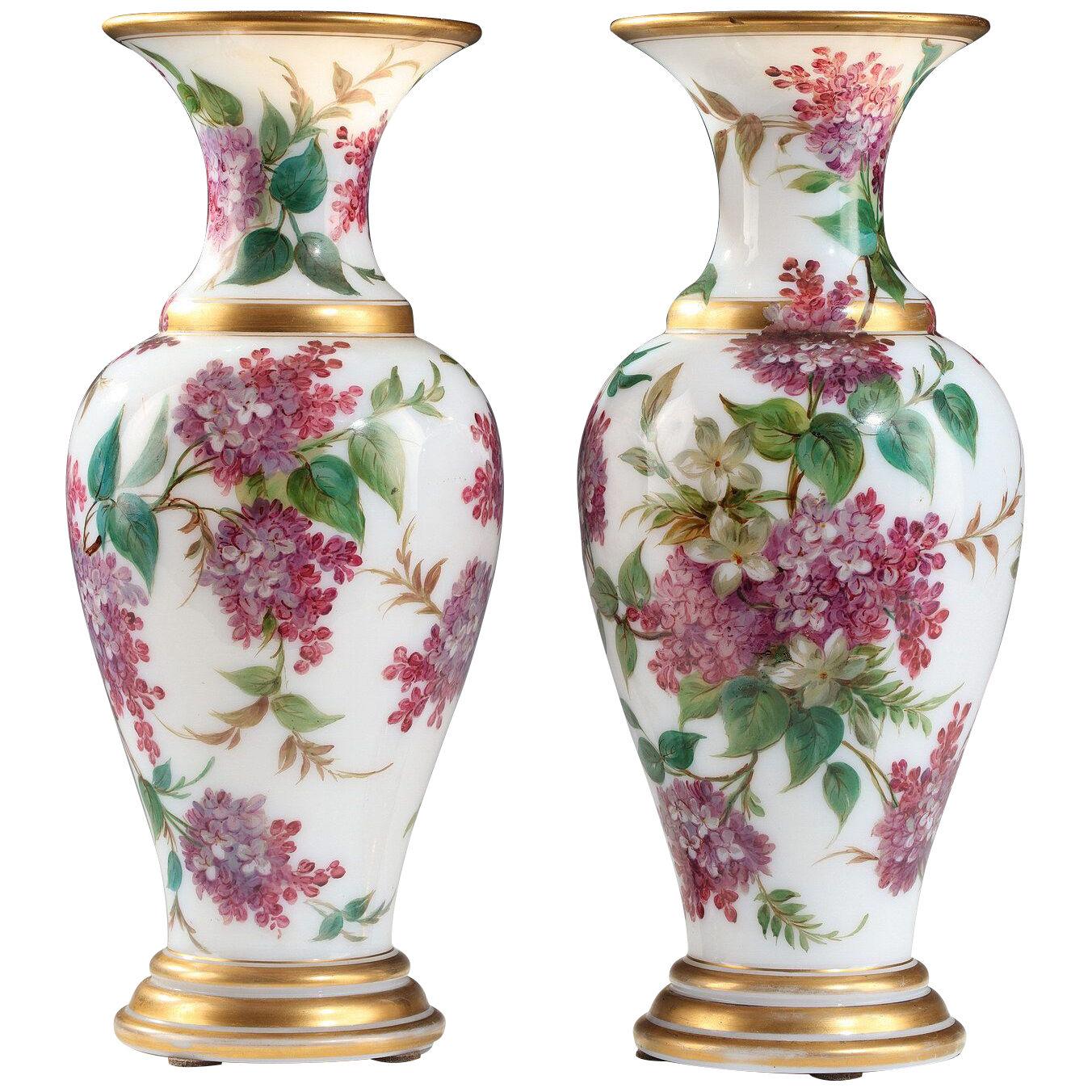 Pair of Opal Glass Vases Attributed to Baccarat, France, Circa 1860