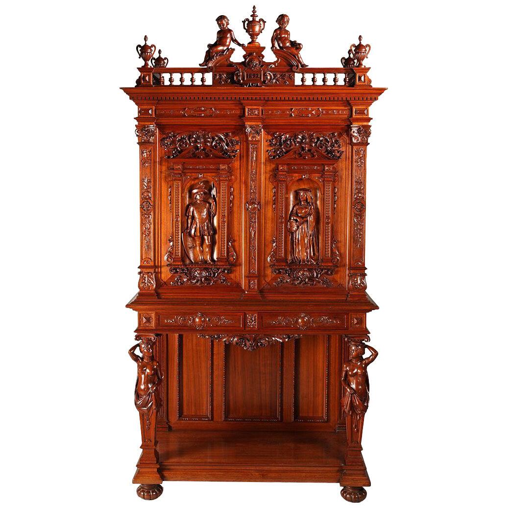 Renaissance Style Wooden Cabinet Attributed to H.A. Fourdinois, France, 1893