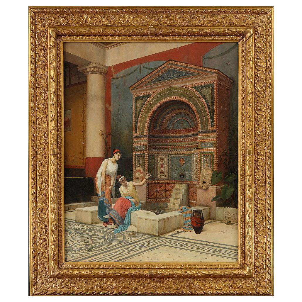 Painting “Women in a Pompeian Atrium” by L. Bazzani, Italy, 1879