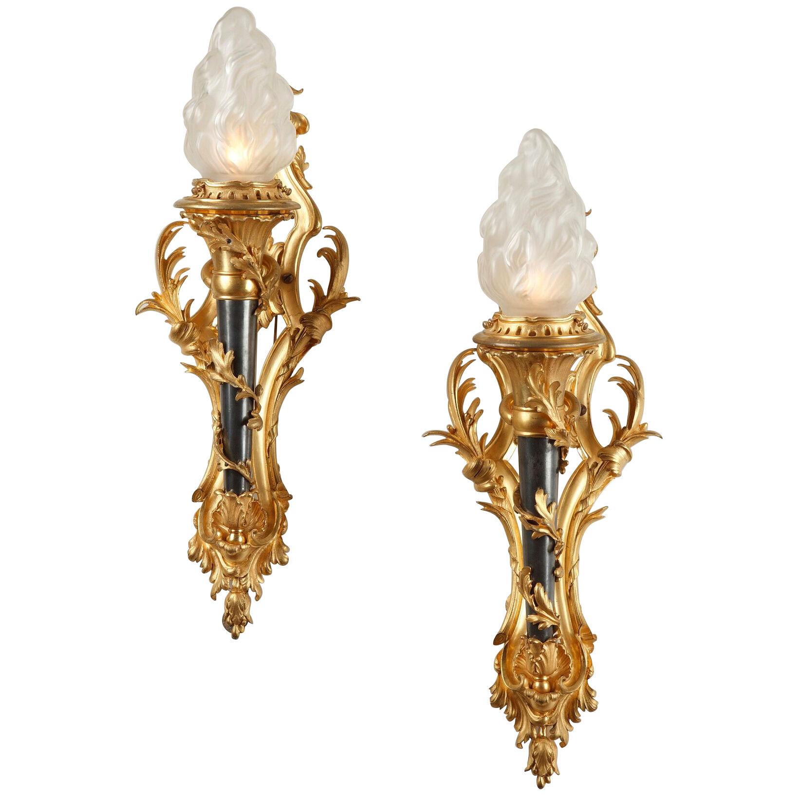 Pair of Louis XVI Style Torch Wall-Lights by Gagneau, France, Circa 1880