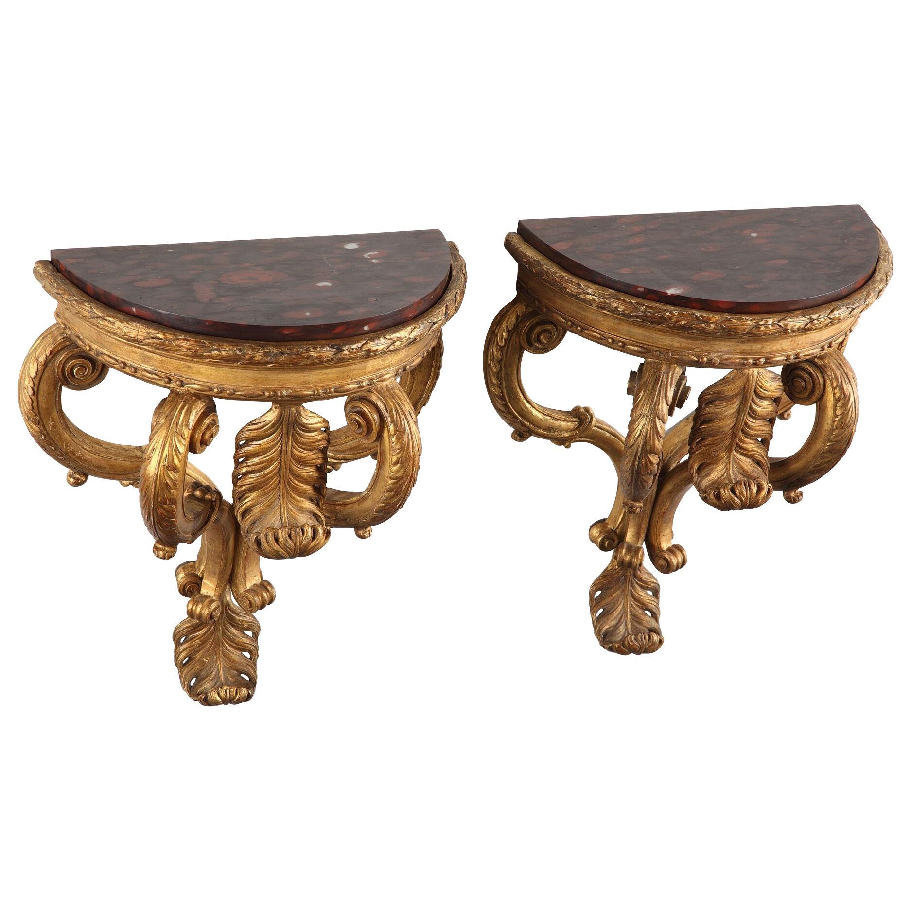 Lovely Pair of Giltwood Console d'Applique, Italy, Circa 1860