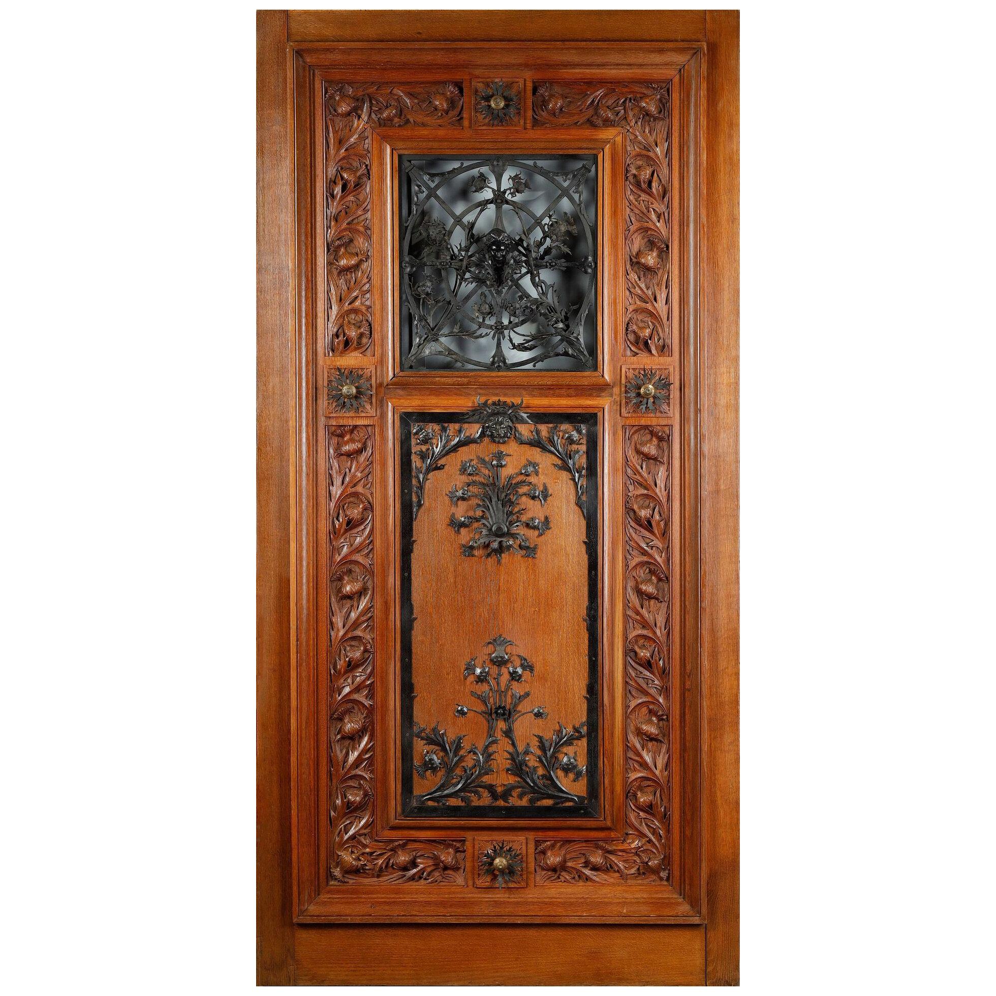 "Thistles" Iron and Wood Front Door Attributed to E. Robert, France, circa 1910