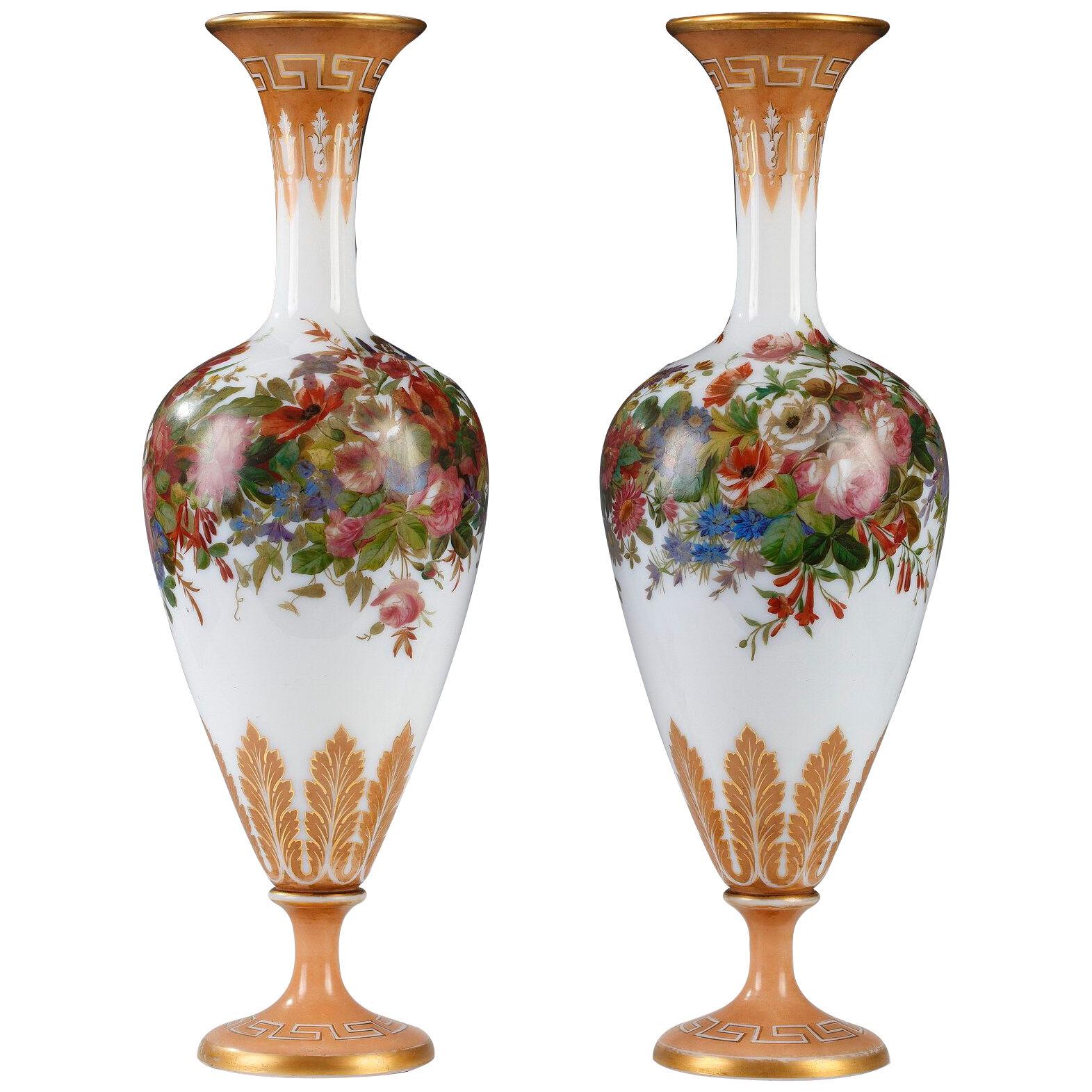 Pair of Opaline Glass Vases by Baccarat, France, Circa 1870