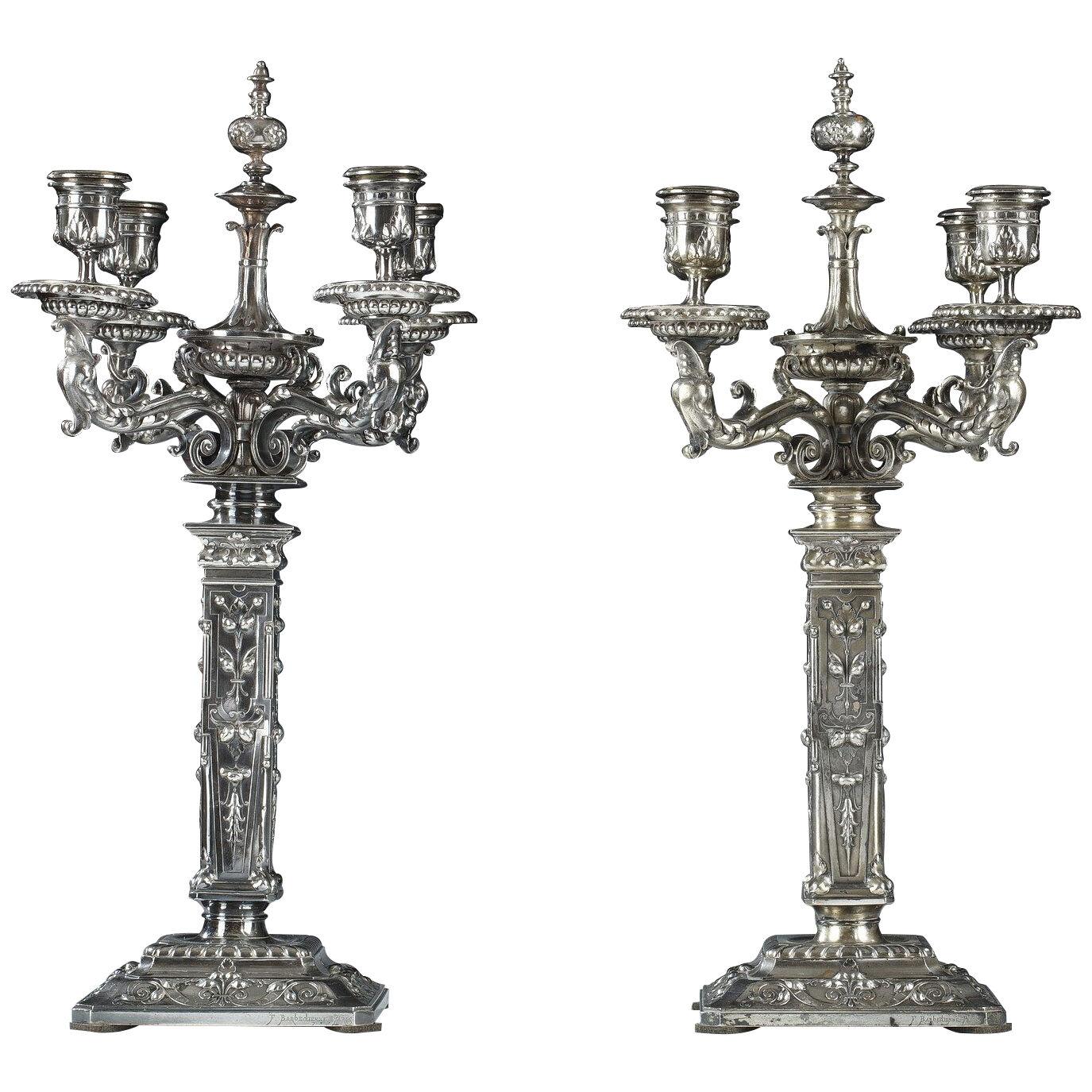 Pair of Renaissance Style Candelabra by F. Barbedienne, France, 1869