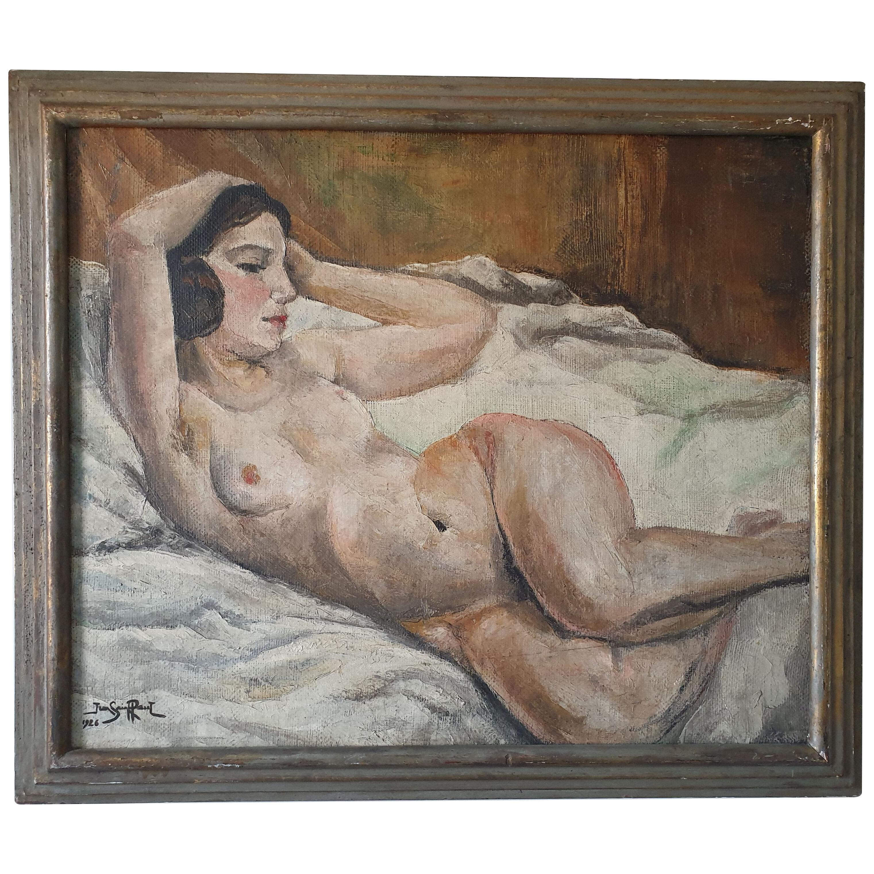 Art Deco oil on canvas, Reclining Nude, by Jean Saint Paul (1897-1974)