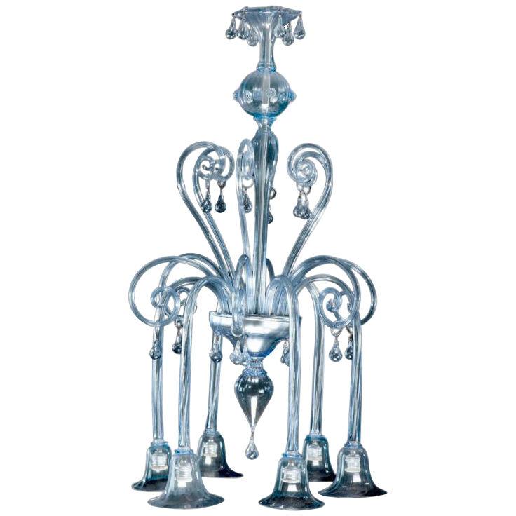 Vintage large hand blown blue glass chandelier by Rioda (1910-1915)