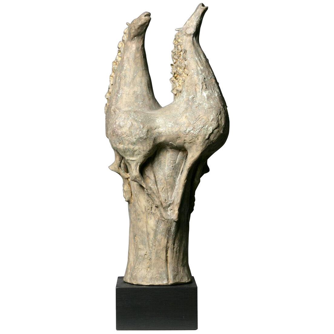 Mid Century Modern large patinated terracotta horse sculpture.
