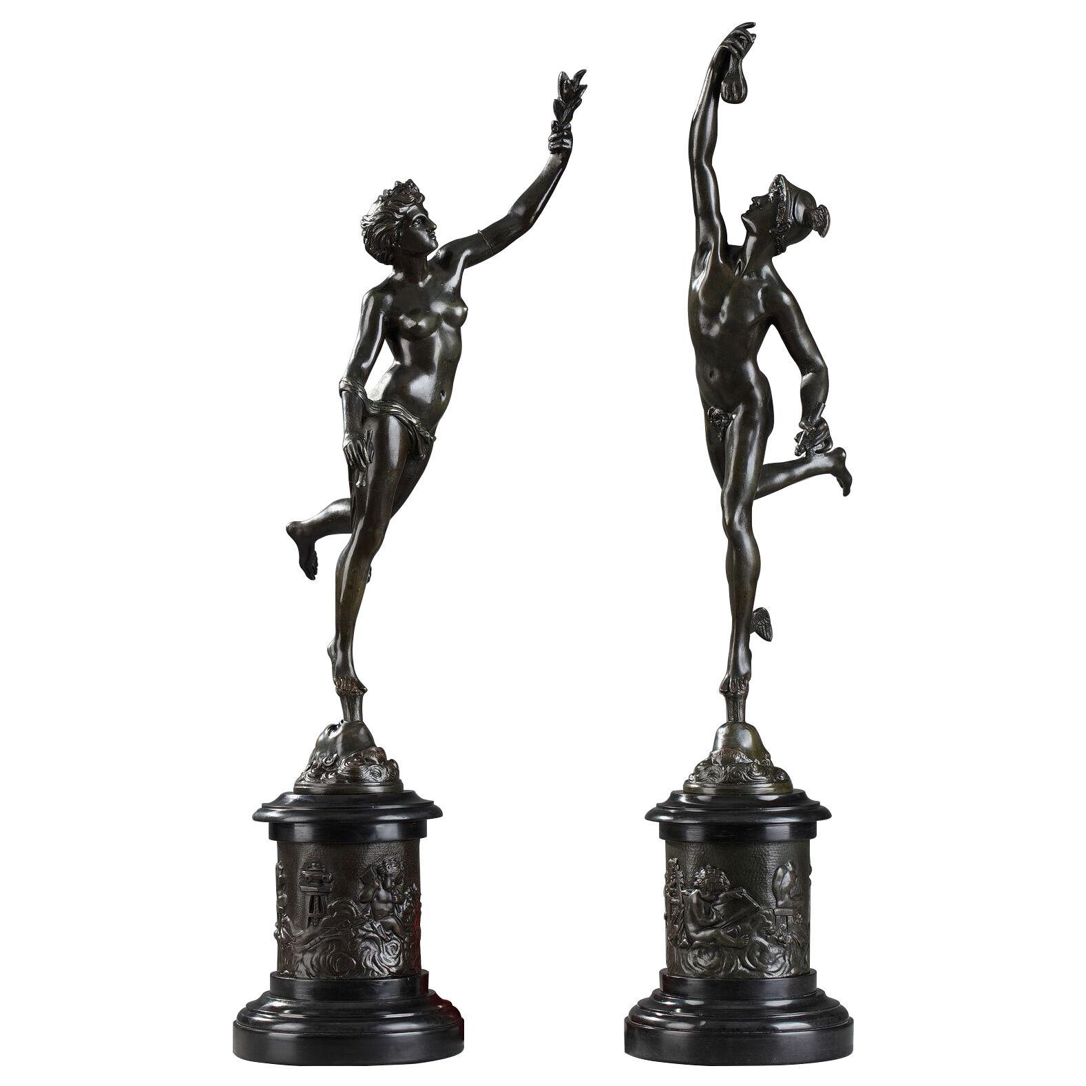 Pair of Bronze Sculptures after Giambologna : Fortune and Mercury