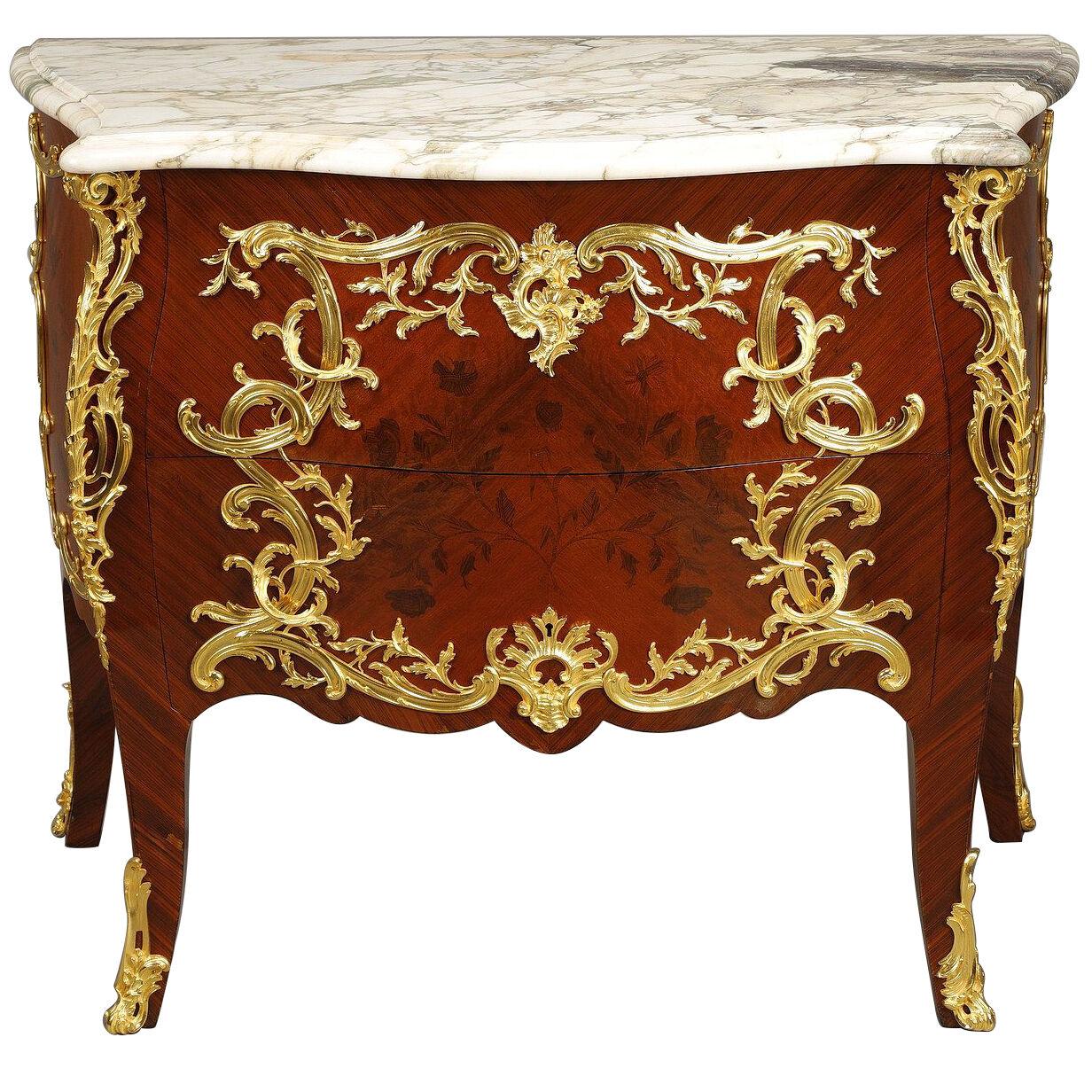Louis XIV style Commode with marquetry and gilt bronze decorations