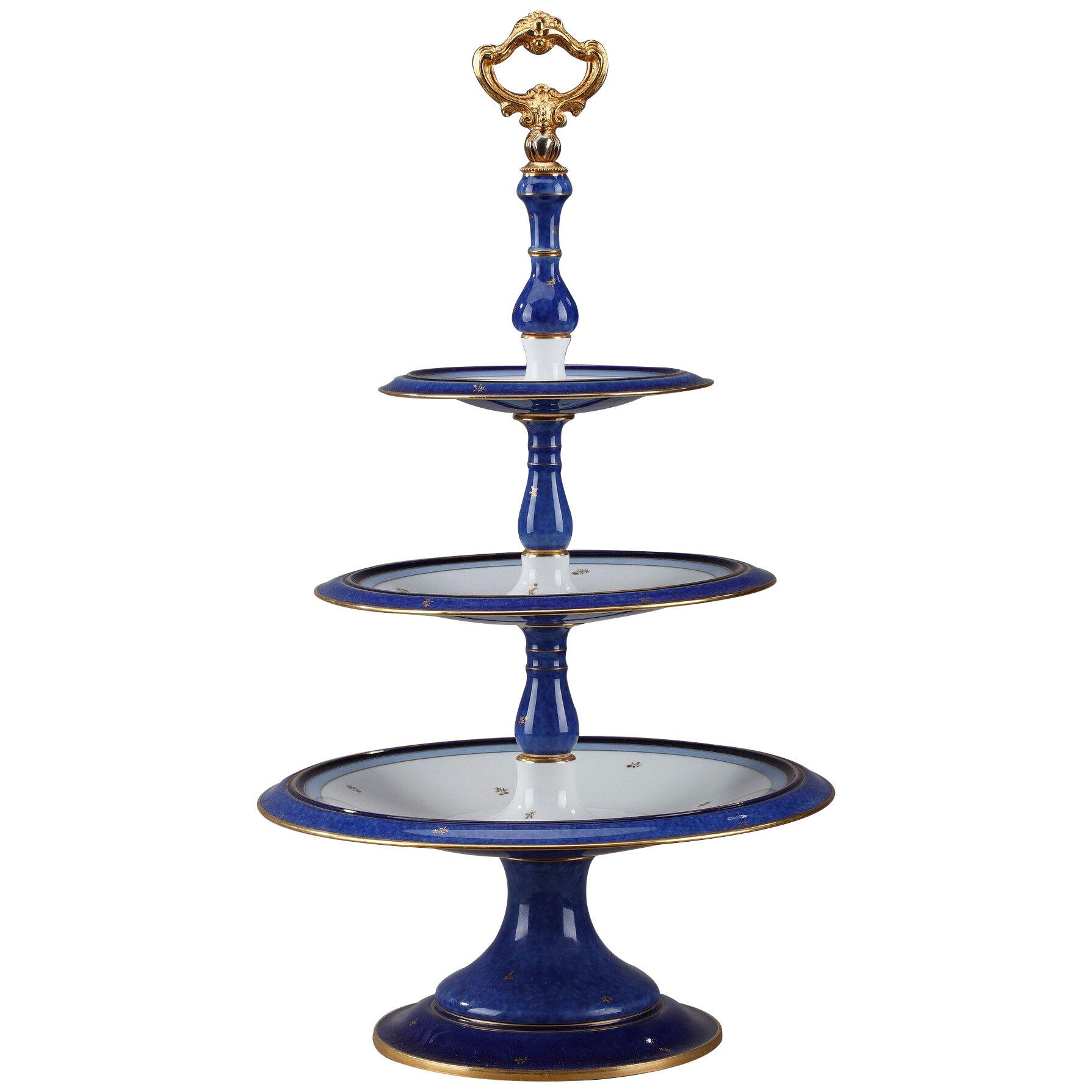 Sevres blue and white porcelain cake stand 