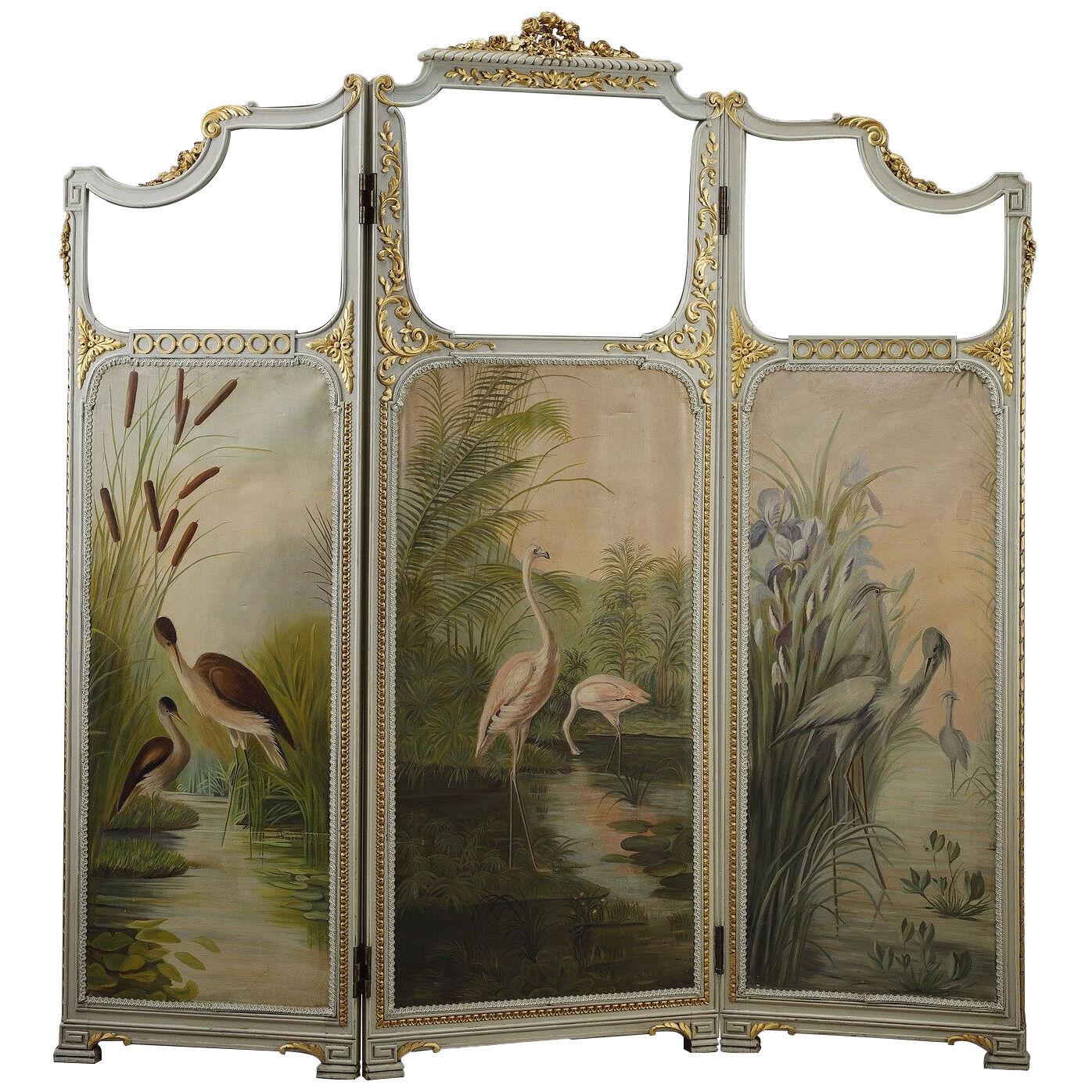 Louis XVI style screen in carved wood with waders