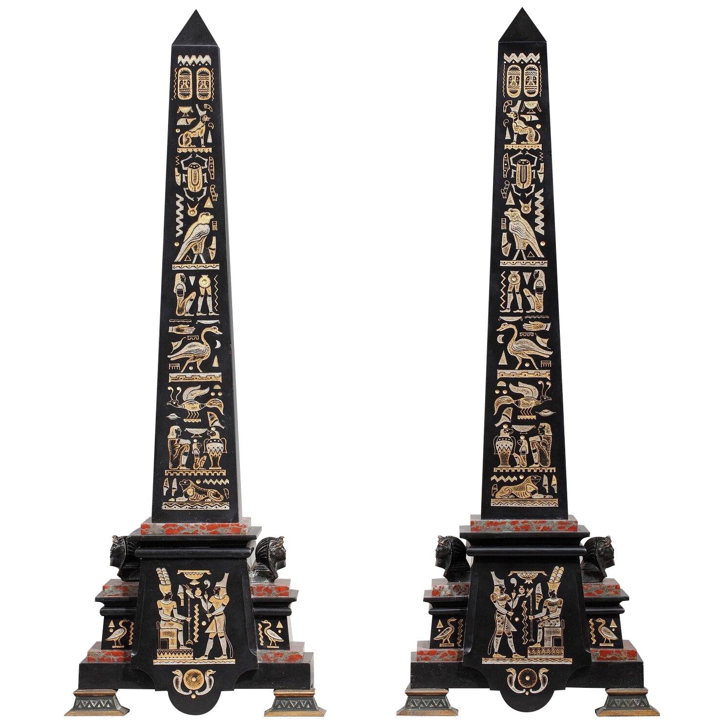 Pair of marble obelisks in the Egyptian style, 19th century
