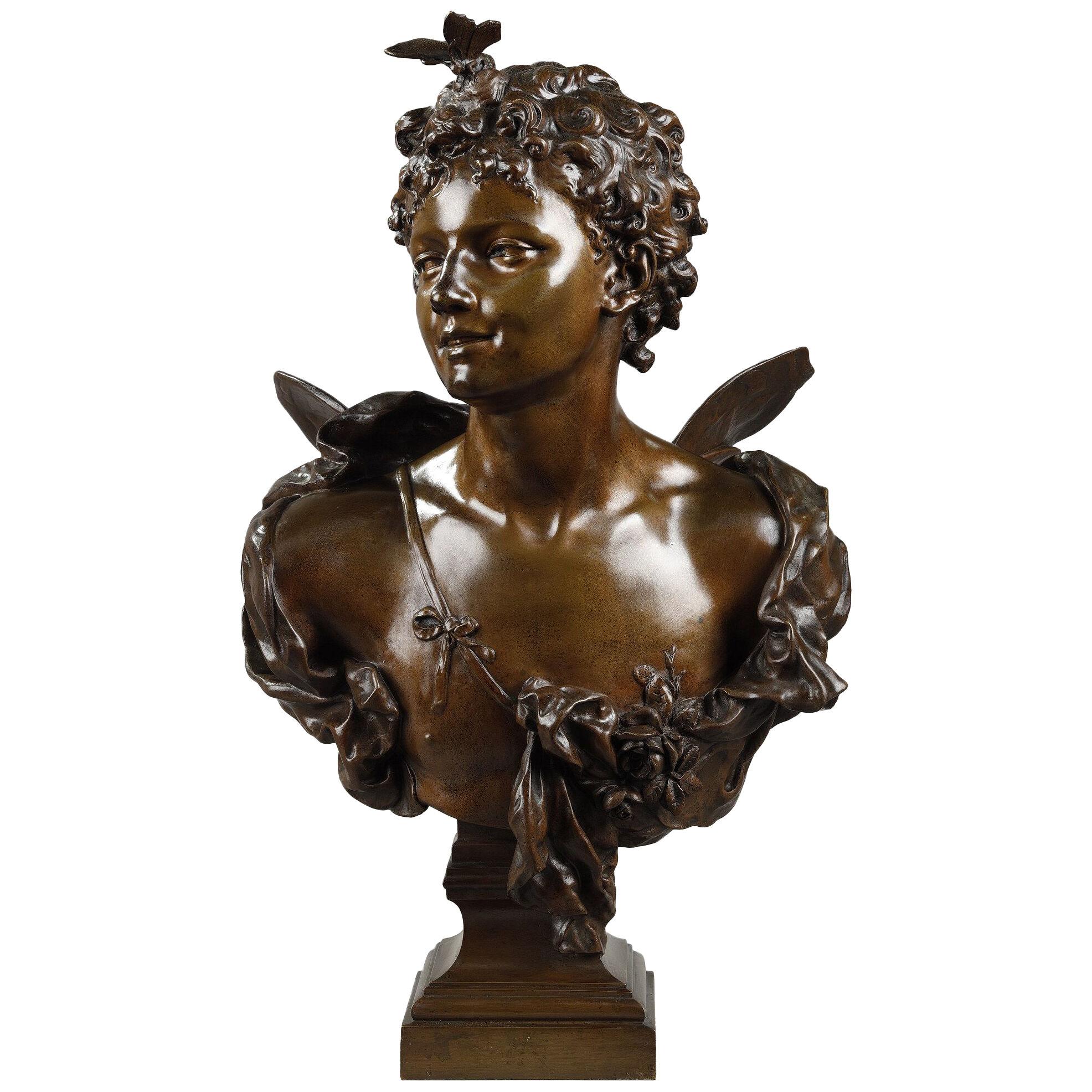 Sculpture of Zephyr in bronze with medal patina