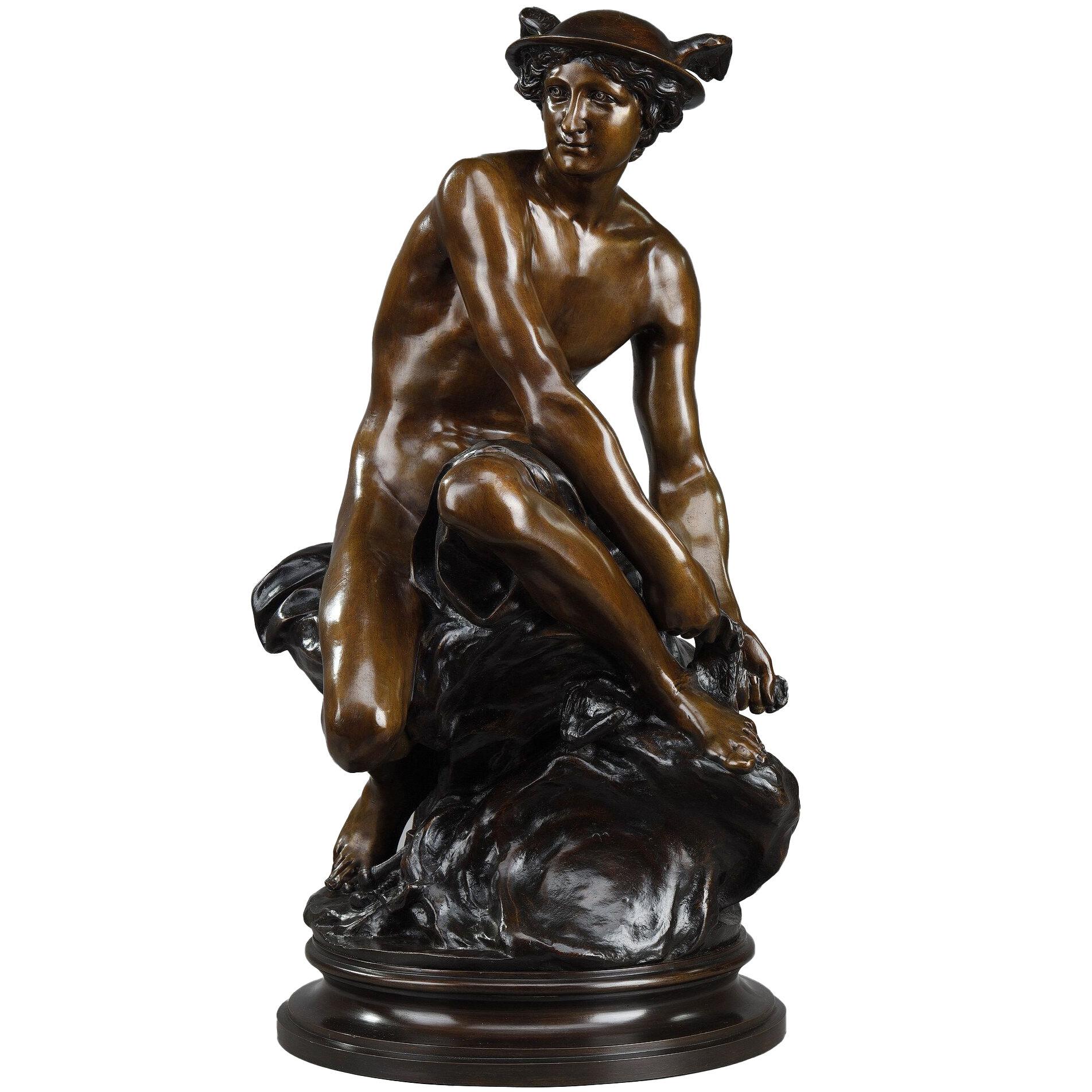 Bronze of "Mercury attaching his heel staps" after Pigalle