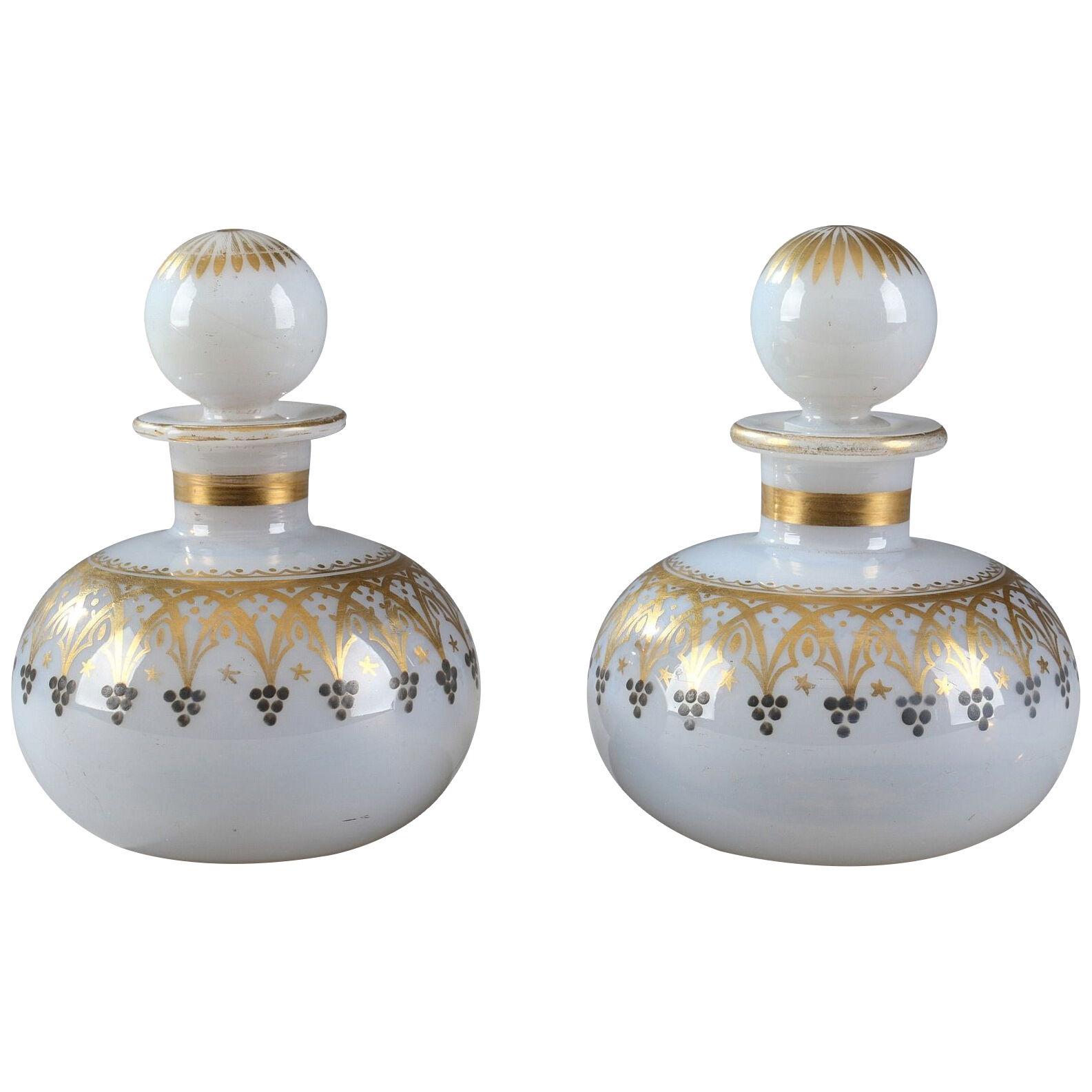 Pair of Opaline Flasks With Gothic Decoration