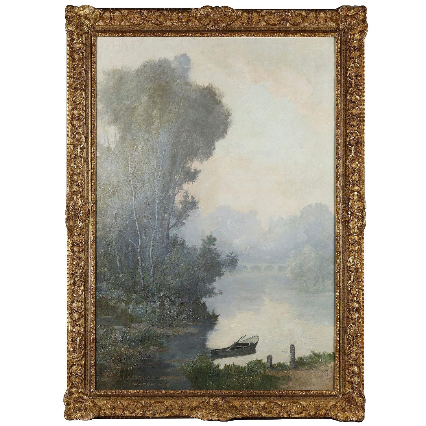Large Landscape Painting "The Boat" by Leon Hornecker