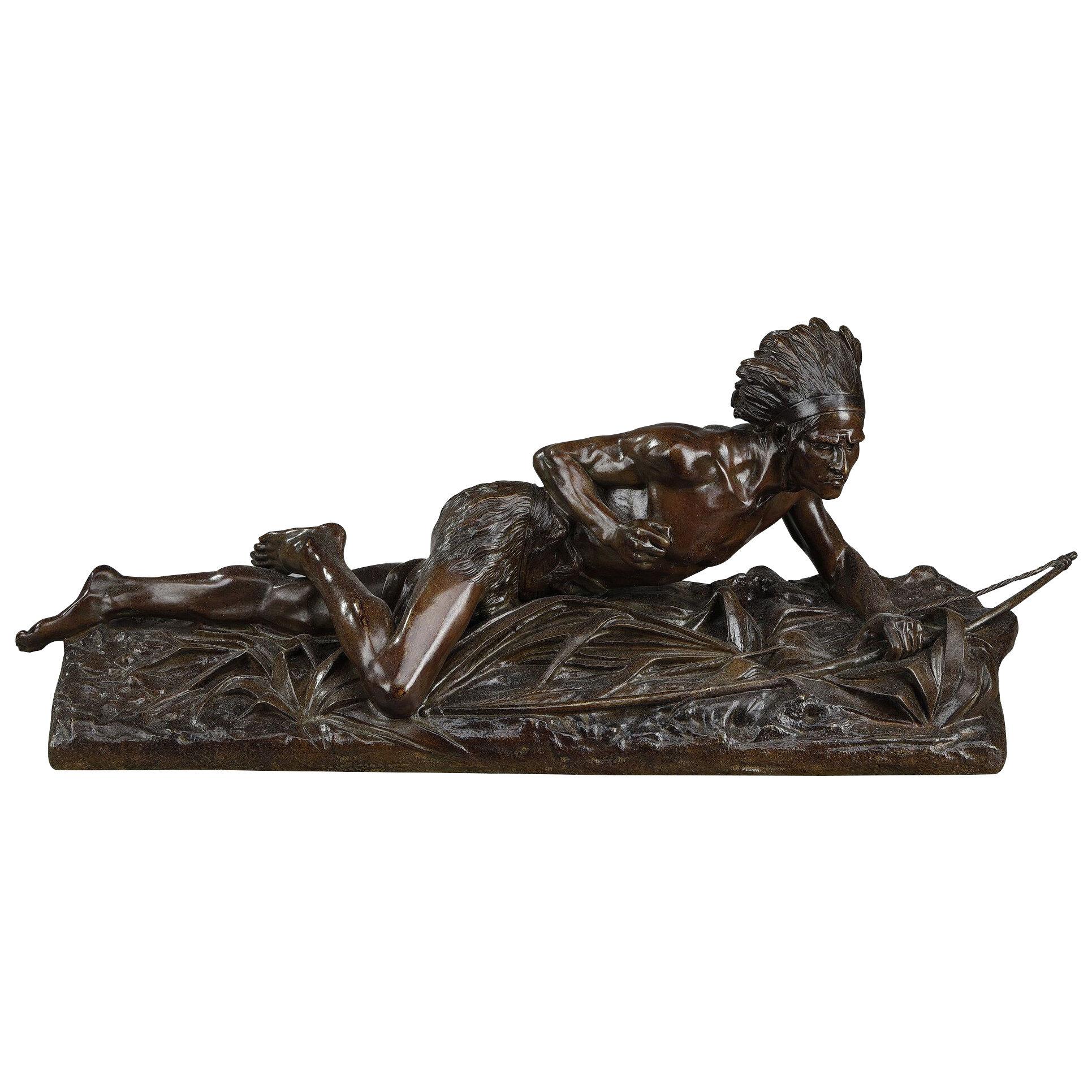 "Lying Indian" in Bronze after Edouard Drouot