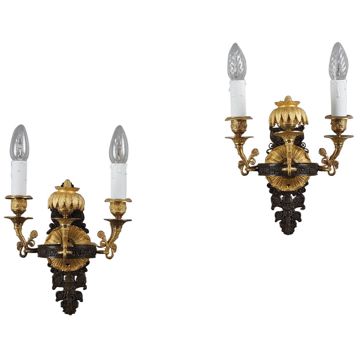 Pair of sconces in chiseled and gilt bronze, Charles X period