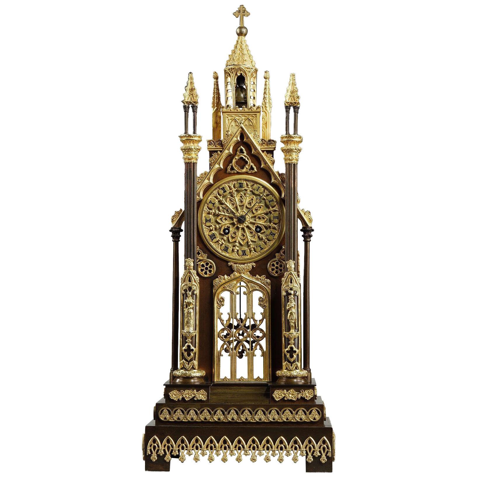 Gilded and patinated bronze cathedral clock from the Charles X period