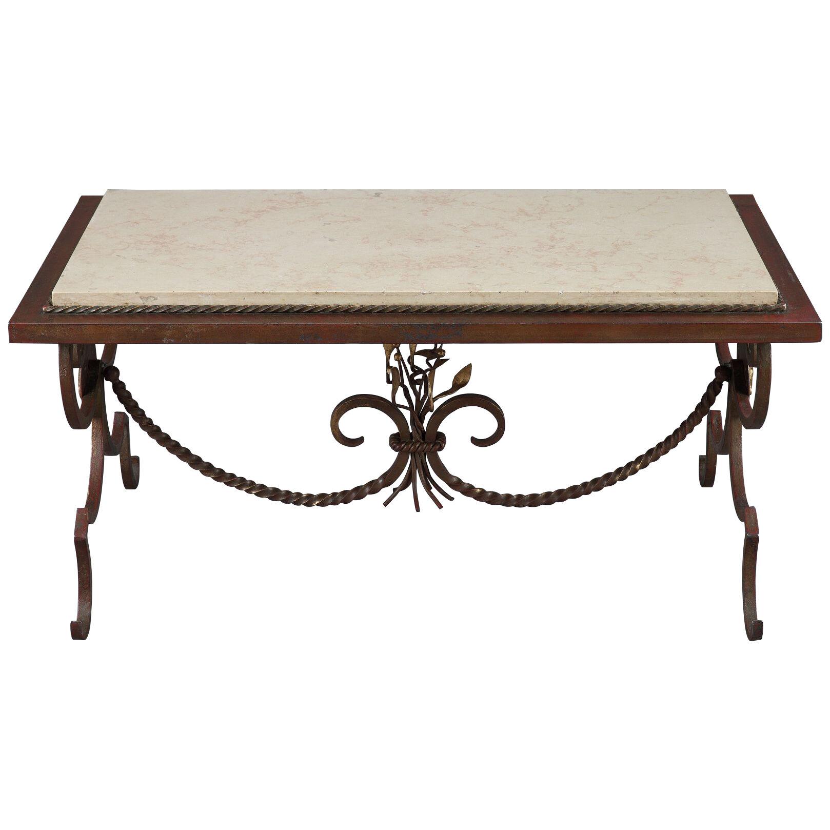 Wrought Iron and Marble Coffee Table in the style of Gilbert Poillerat