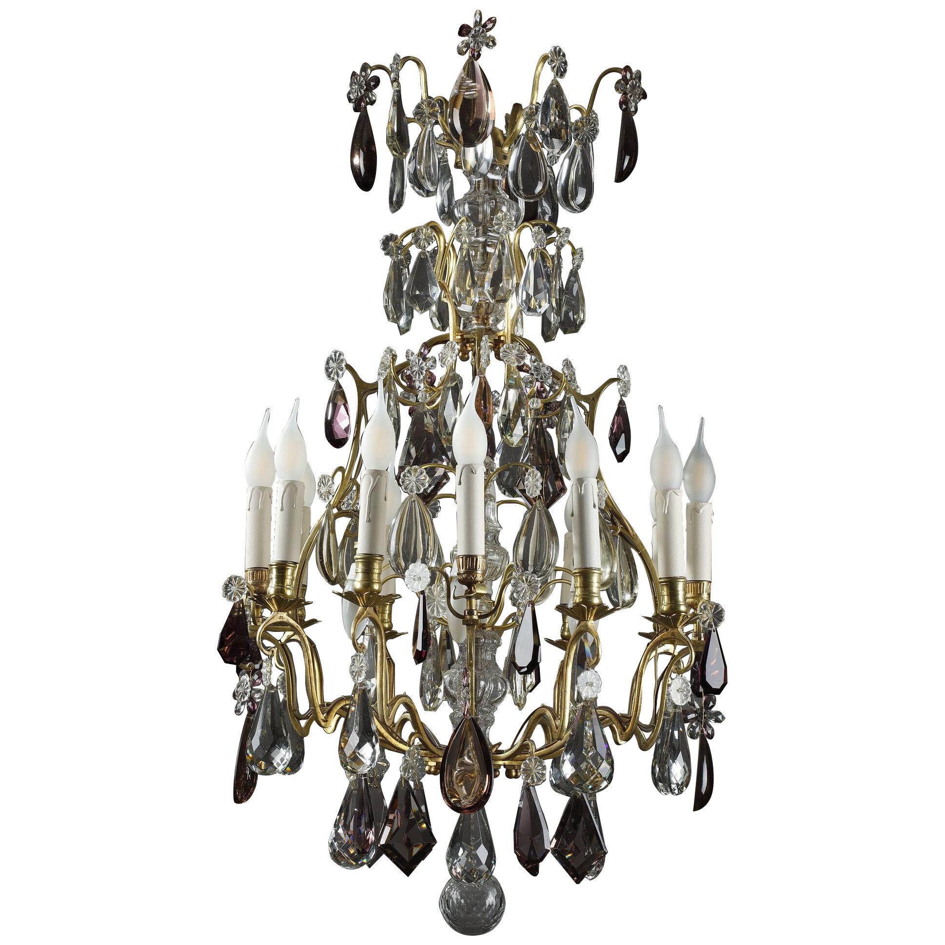 Large white and amethyst crystal Chandelier, late 19th century