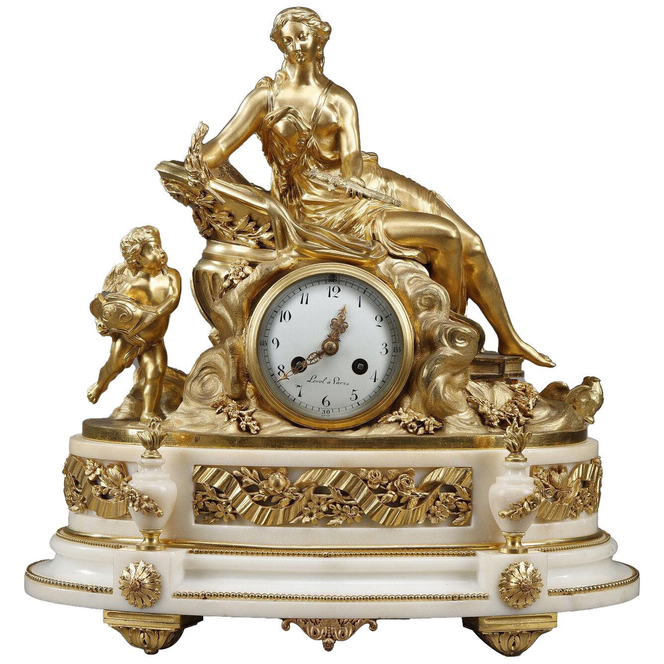 Gilded bronze clock "Venus and Cupid" in the Louis XVI style