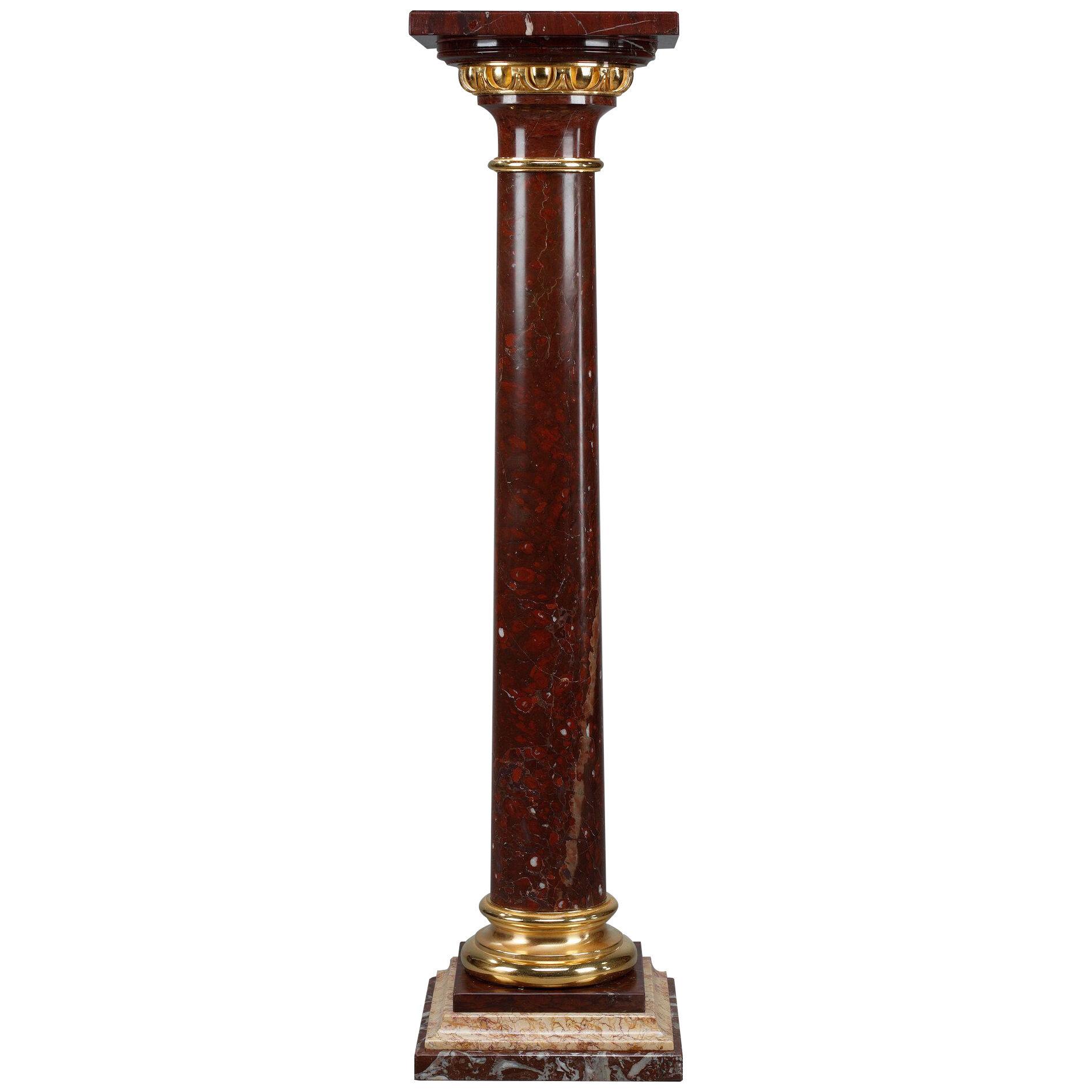 Griotte marble and gilt bronze column